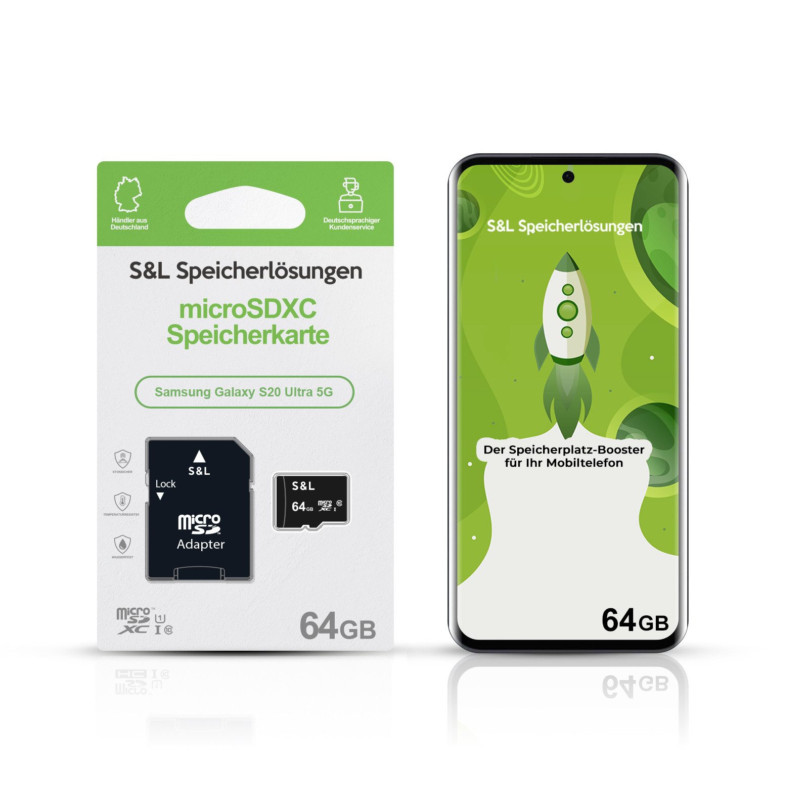 Tec-Expert microSD Karte S&L für Samsung Galaxy S20 Ultra 5G Speicherkarte (64 GB, Class 10, microSDXC)
