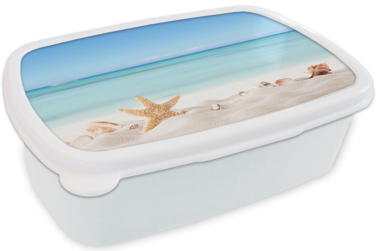 Muscheln - Seesterne, Meer und Kinder Mädchen - MuchoWow weiß für für Jungs Brotdose, und Lunchbox Kunststoff, - Brotbox (2-tlg), Strand Erwachsene,
