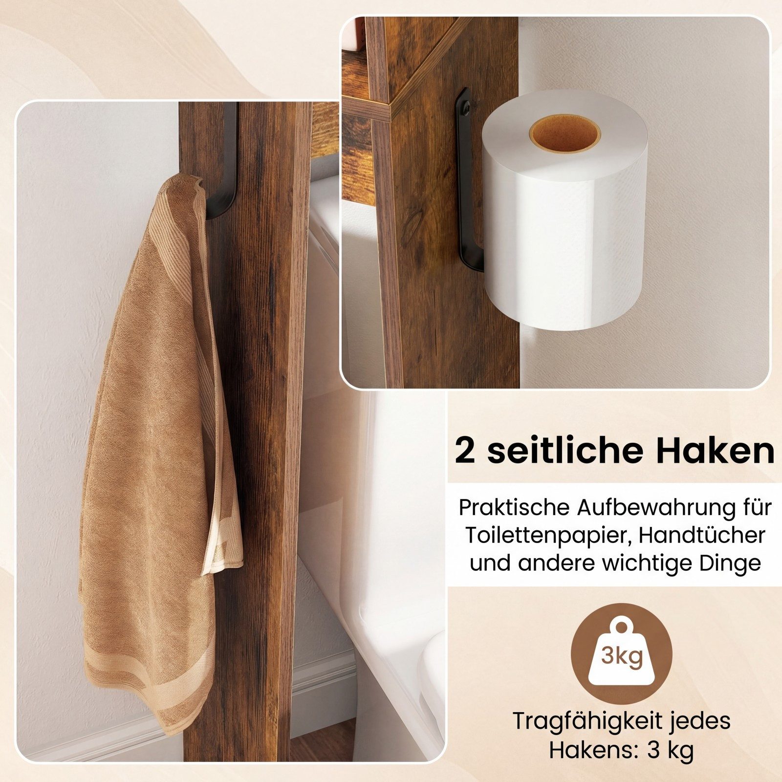 COSTWAY Badregal Toilettenschrank, Toilettenregal schmalfür über der toilette – Bild 5 von 5