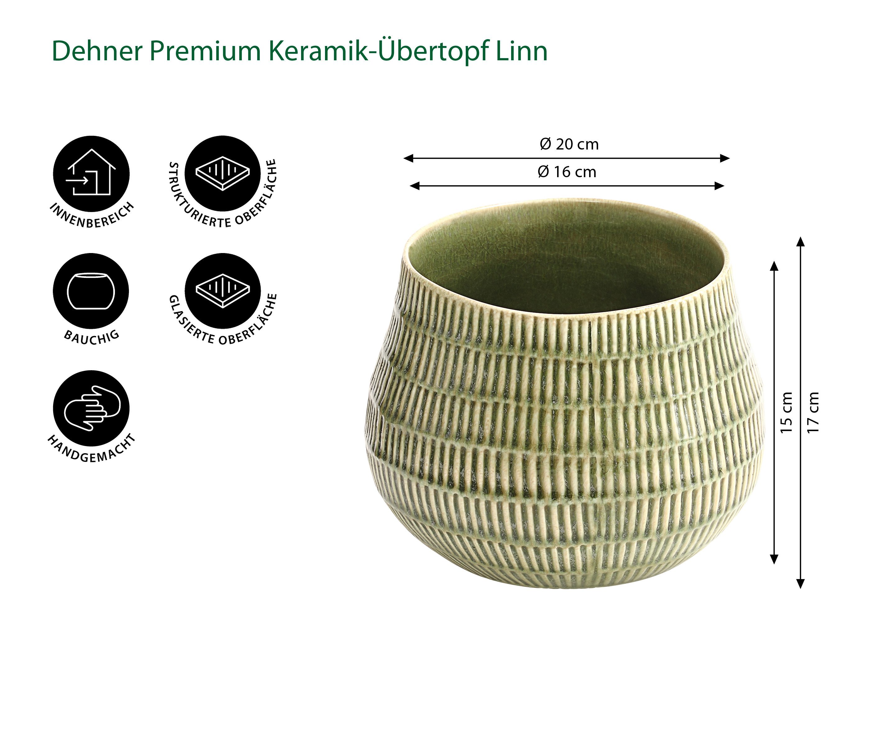 Dehner Übertopf Linn, lasierte Keramik, hellgrün günstig online kaufen