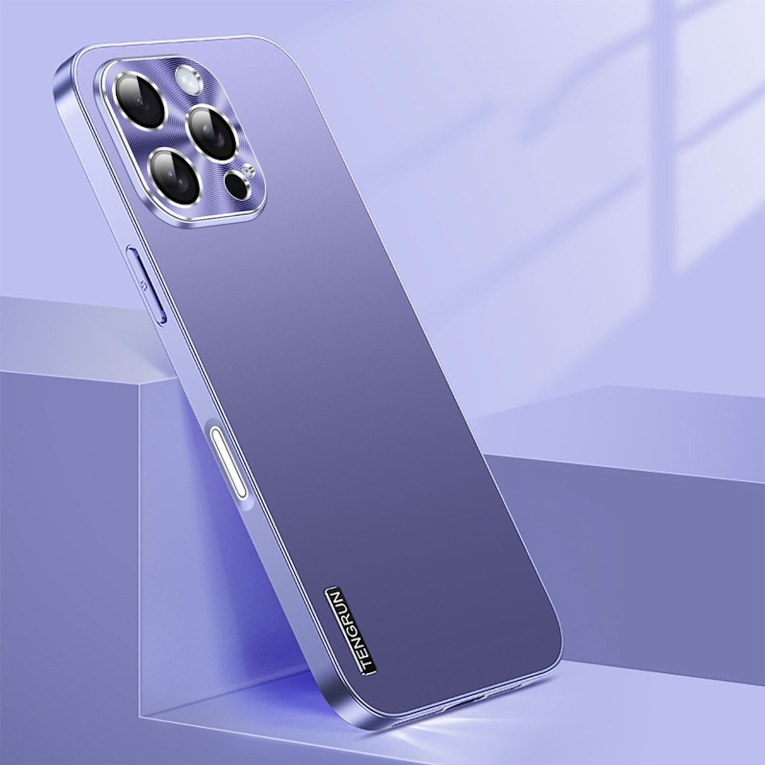 Wigento Handyhülle Für Apple iPhone 16 Pro Max Feinmattes Metall Optik Design Hülle Lila, Mikro-frostige Metallic-Lackierung, stilvolles Design