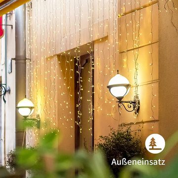 Daskoo LED-Lichterkette Lichterkettenvorhang 3x3M, Speicherfunktion, für Fenster Deko, 306-flammig, 8 Leuchtmodi, Wasserdicht, für Schlafzimmer Weihnachten Terrasse