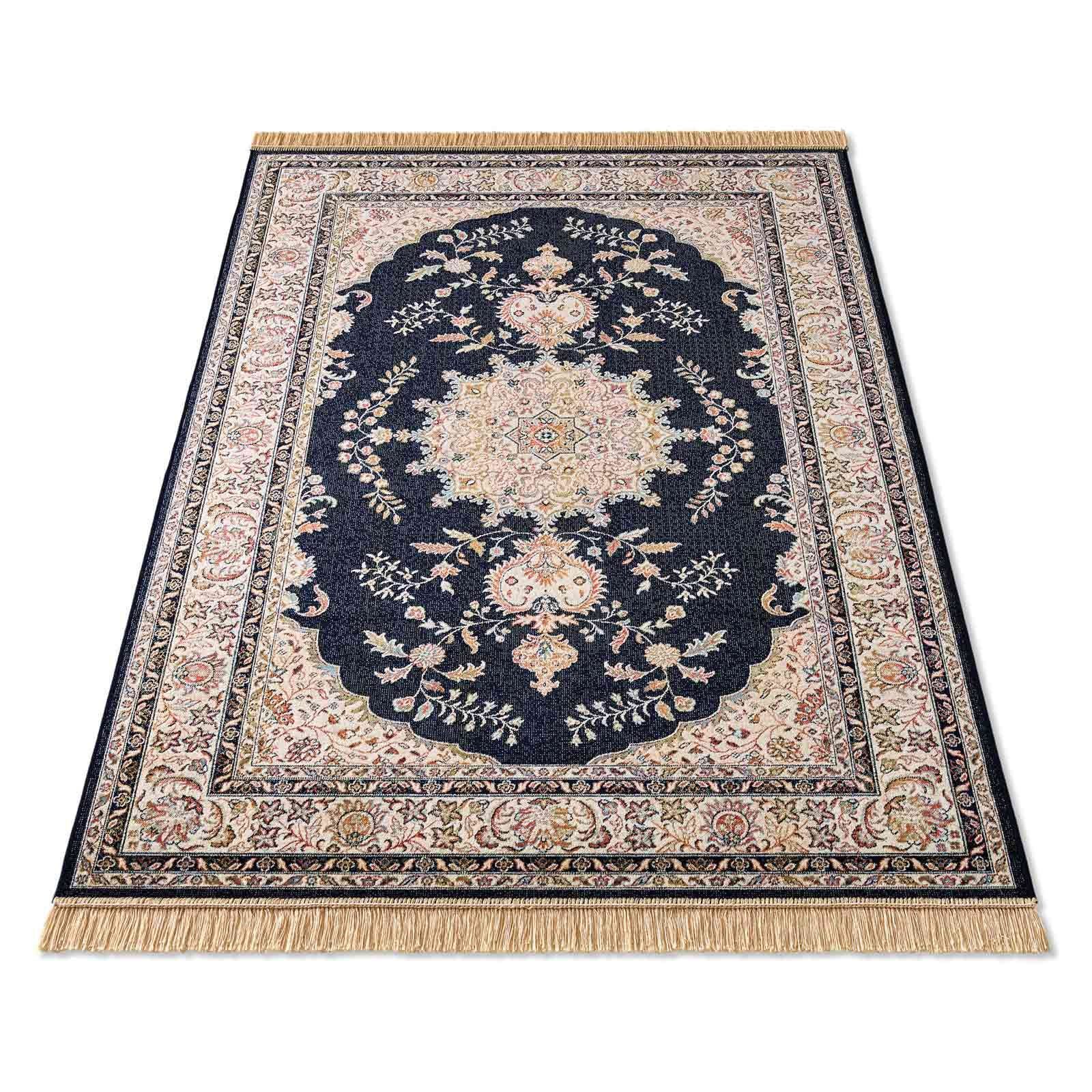 TaraCarpet Teppich Palazzo Royal Ghoum, rechteckig, Höhe: 6 mm, Medalion Seiden Optik blau Wohnzimmer Schlafzimmer Esszimmer 95x140 – Bild 5 von 5