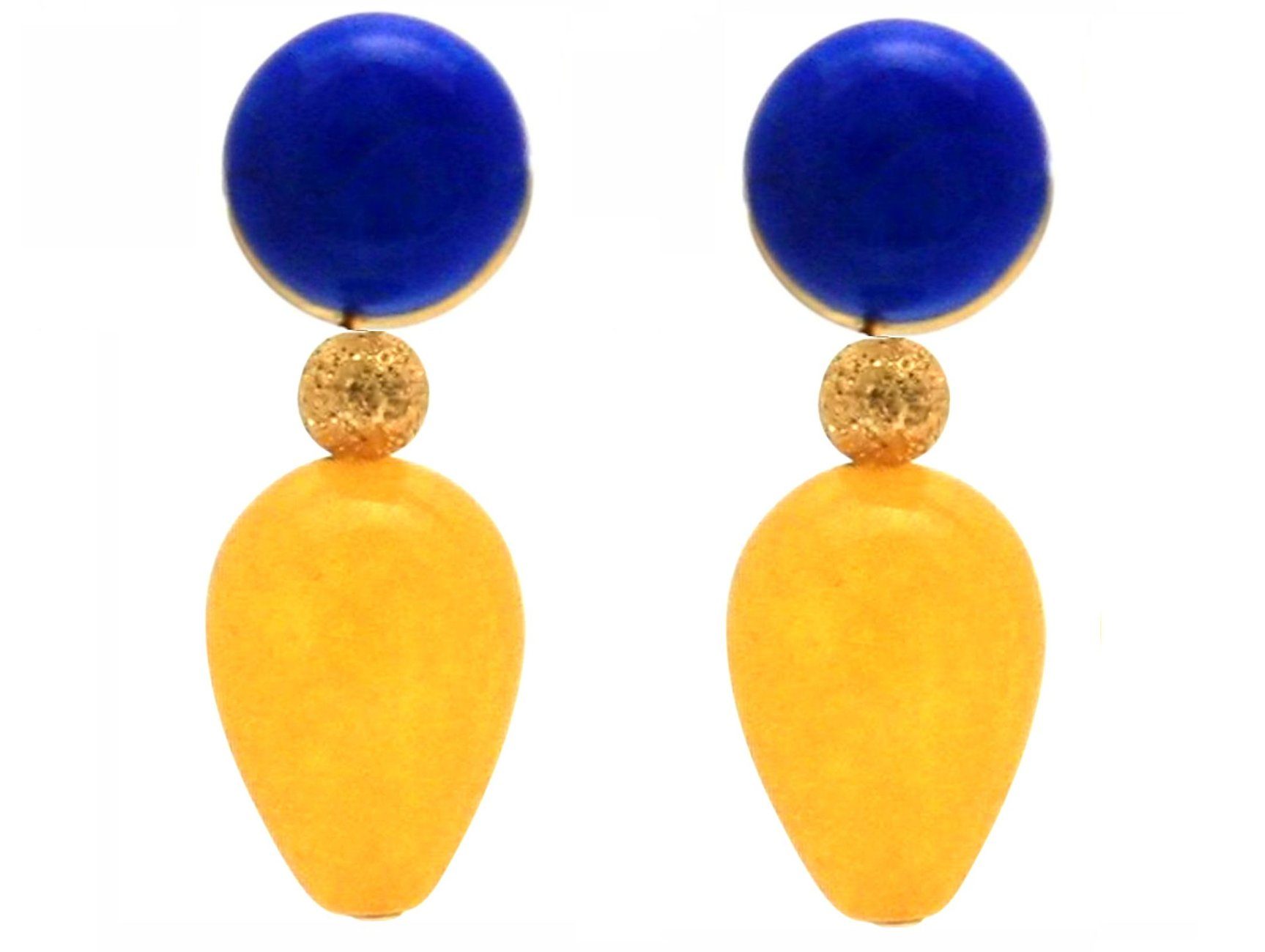 Damen Schmuck Gemshine Paar Ohrhänger Lapis Lazuli und Jade Edelstein Tropfen Vergoldet