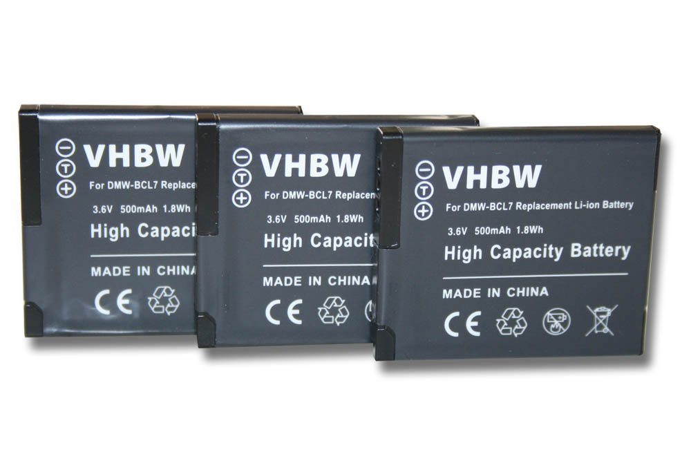 vhbw Ersatz für Panasonic DMW-BCL7E, DMW-BCL7 für Kamera-Akku Li-Ion 500 mAh (3,6 V)