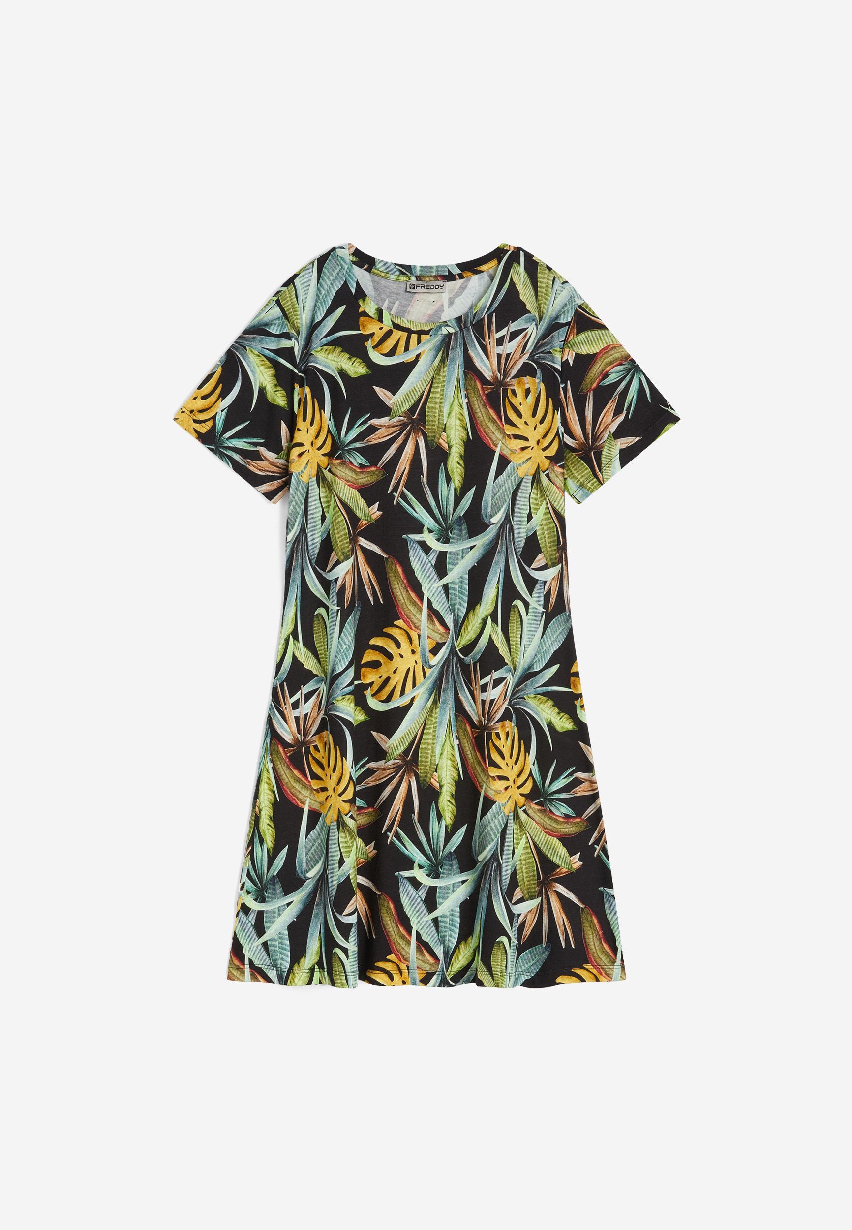 Jerseykleid Skater-Kleid aus Modal-Jersey mit Allover-Tropicalaufdruck