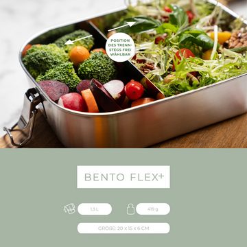 ECO Brotbox Lunchbox Bento Flex+, Edelstahl, auslaufsicher, flexibler Trennsteg, spülmaschinengeeignet