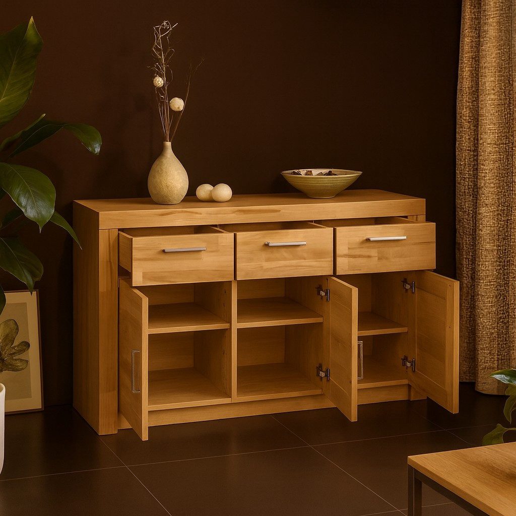 bv-vertrieb Highboard Highboard Kernbuche Anrichte Schubladenkommode Metall günstig online kaufen