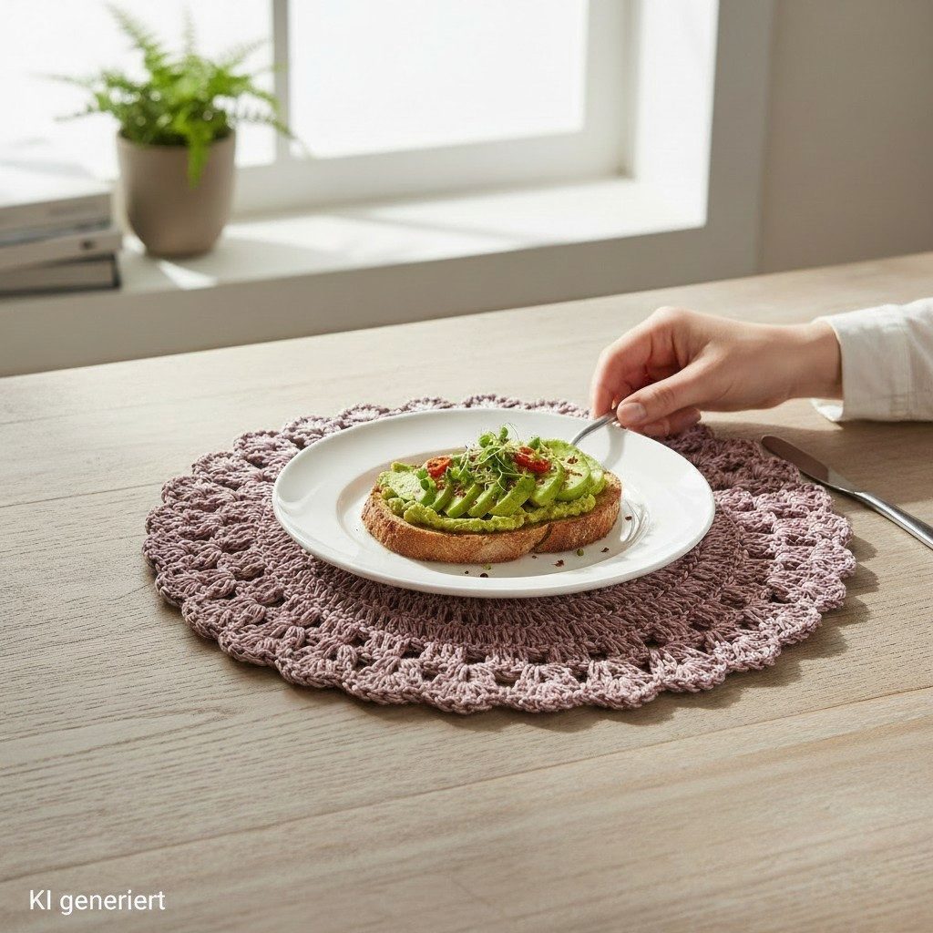 Macosa Home Platzset Tischset 2 Stk. Altrosa od. Grün 38 cm rund Raffia, (Rosa Mint, 2-St., Tischmatte Platzmatte Tischunterlage Platzdeckchen), Platzsets Häkel-Design Tischdeko