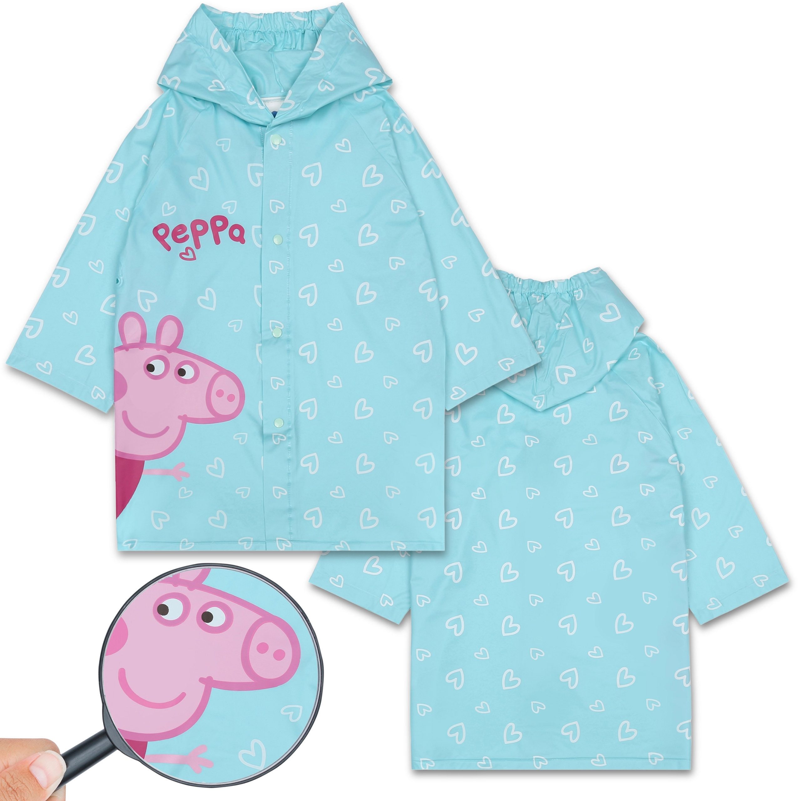 Regenjacke Peppa Wutz Türkis Regenmantel mit Kapuze, Umhang für Mädchen 2-3 Jahre