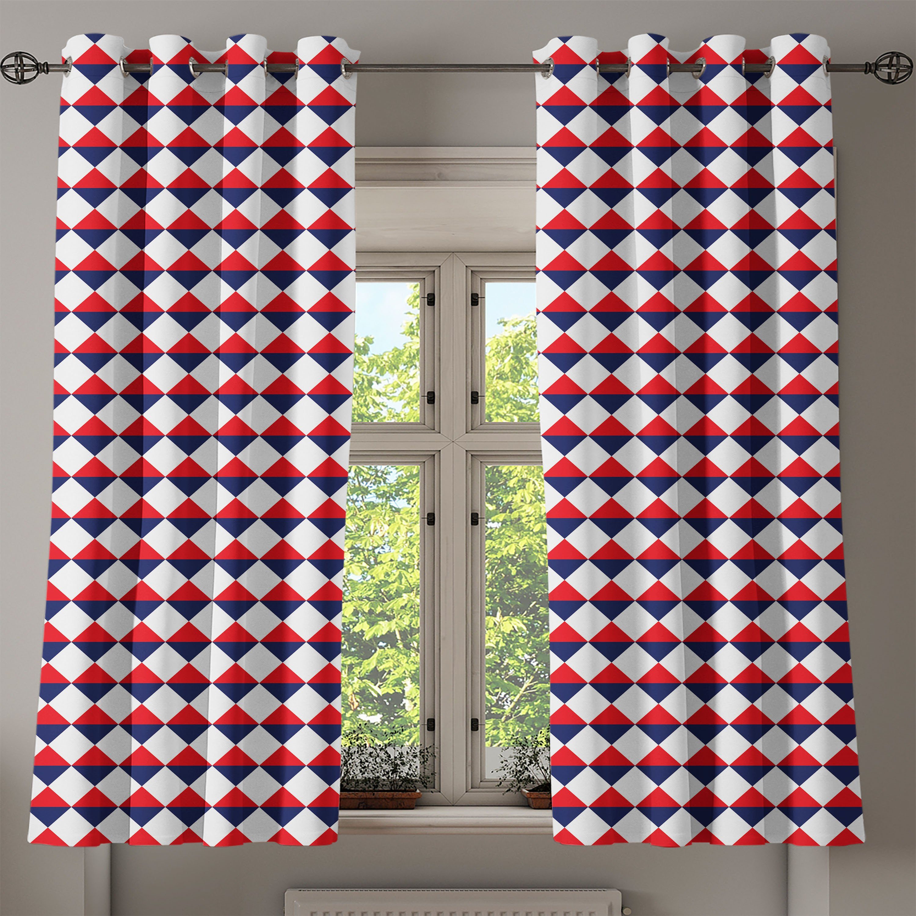 Abakuhaus, Dekorative Halb für Triangles Rote Americana Wohnzimmer, Schlafzimmer 2-Panel-Fenstervorhänge Gardine