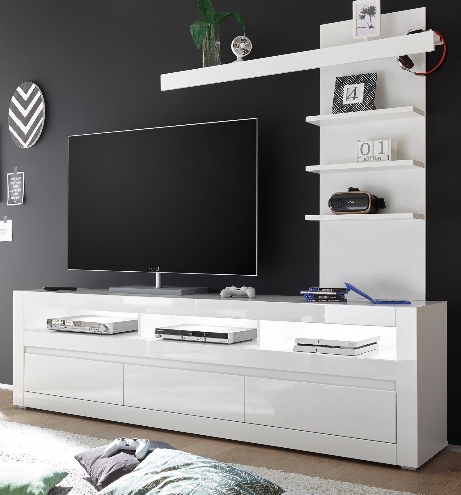 Furn.Design Lowboard Nobile (TV Unterschrank in weiß Hochglanz, Set inklusive Regal, Breite 217 cm), mit Soft-Close