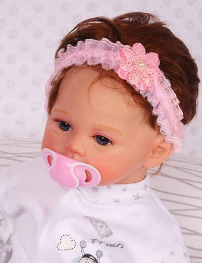 La Bortini Stirnband Kopfband für Babys und Kinder in Weiß Rosa mit Blume