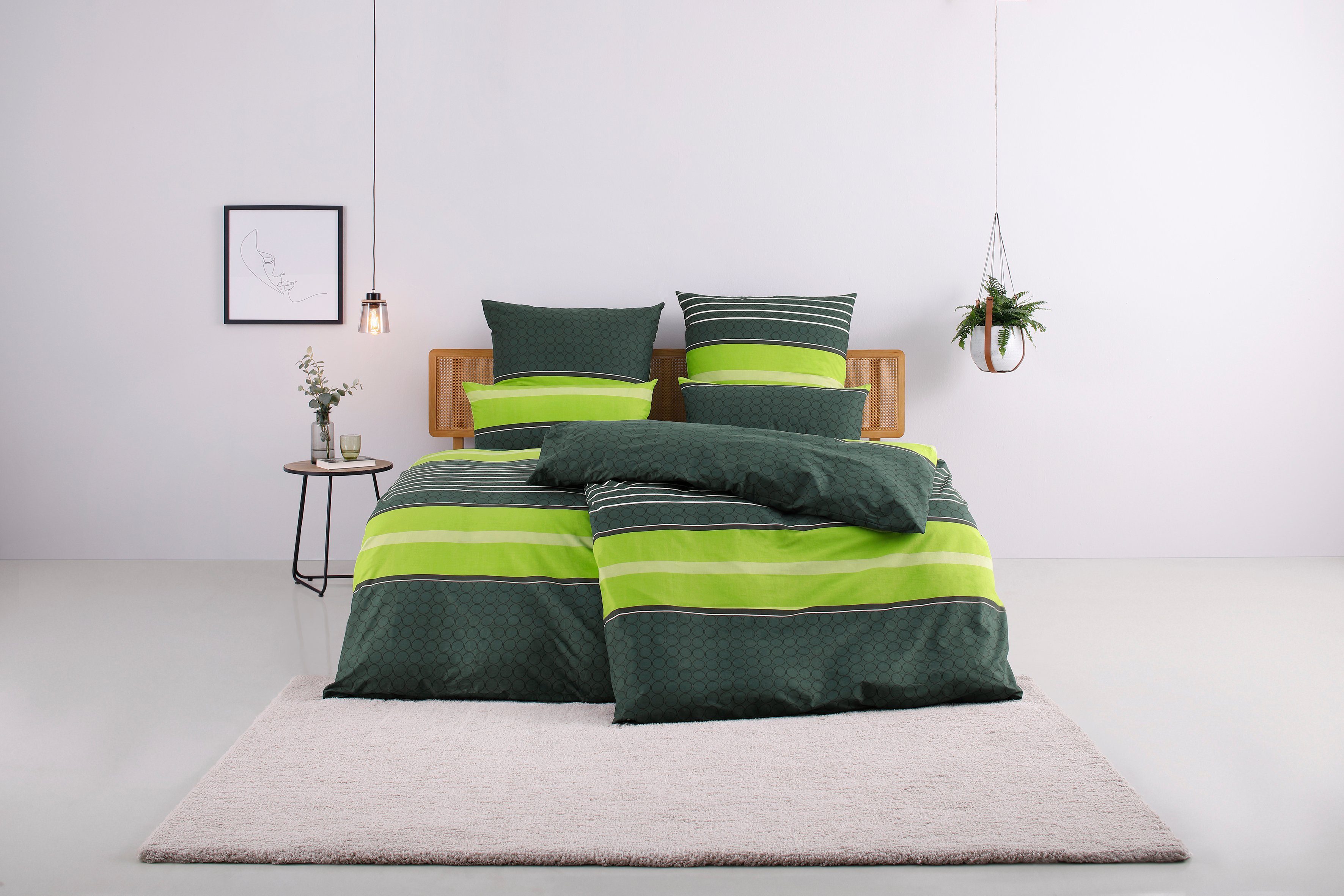 Bettwäsche Circle in Gr. 135x200 oder 155x220 cm, my home, Linon, 2 teilig, Bettwäsche aus Baumwolle mit Streifen-Design, moderne Bettwäsche grün