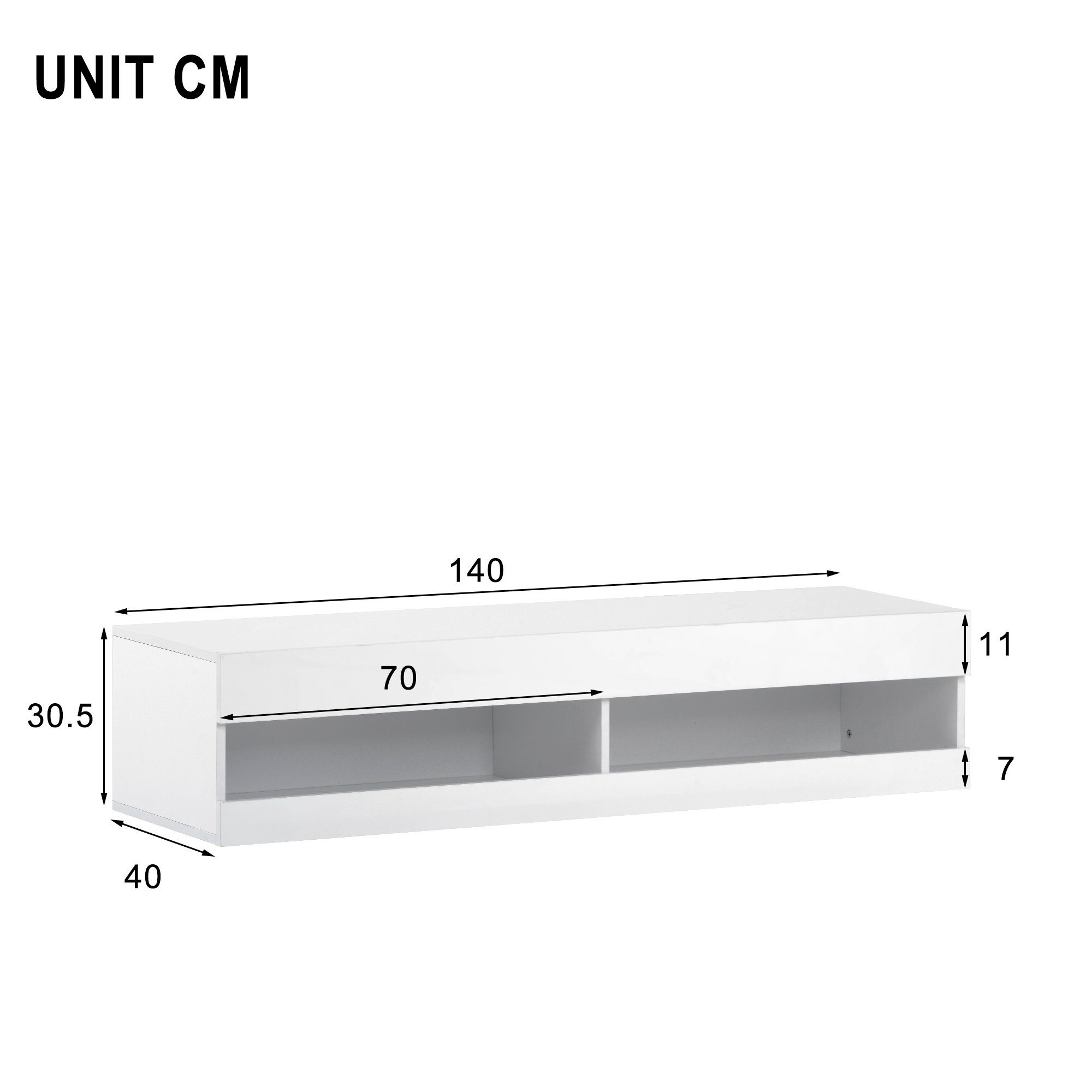 Lowboard, TV-Schrank mit LED-Belechtung, Breite 140 cm, stehend und hängend