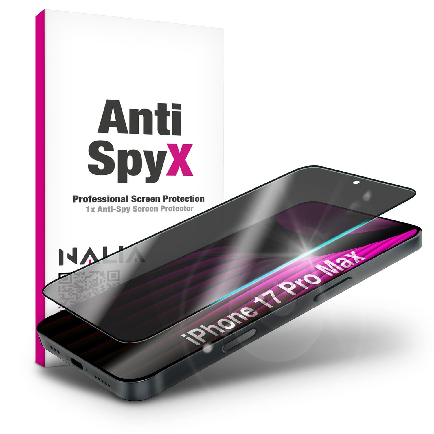 Nalia Schutzfolie Apple iPhone 17 Pro Max, Anti-Spy Privacy Glas / Diskreter Blickschutz / 9H Display Schutzglas