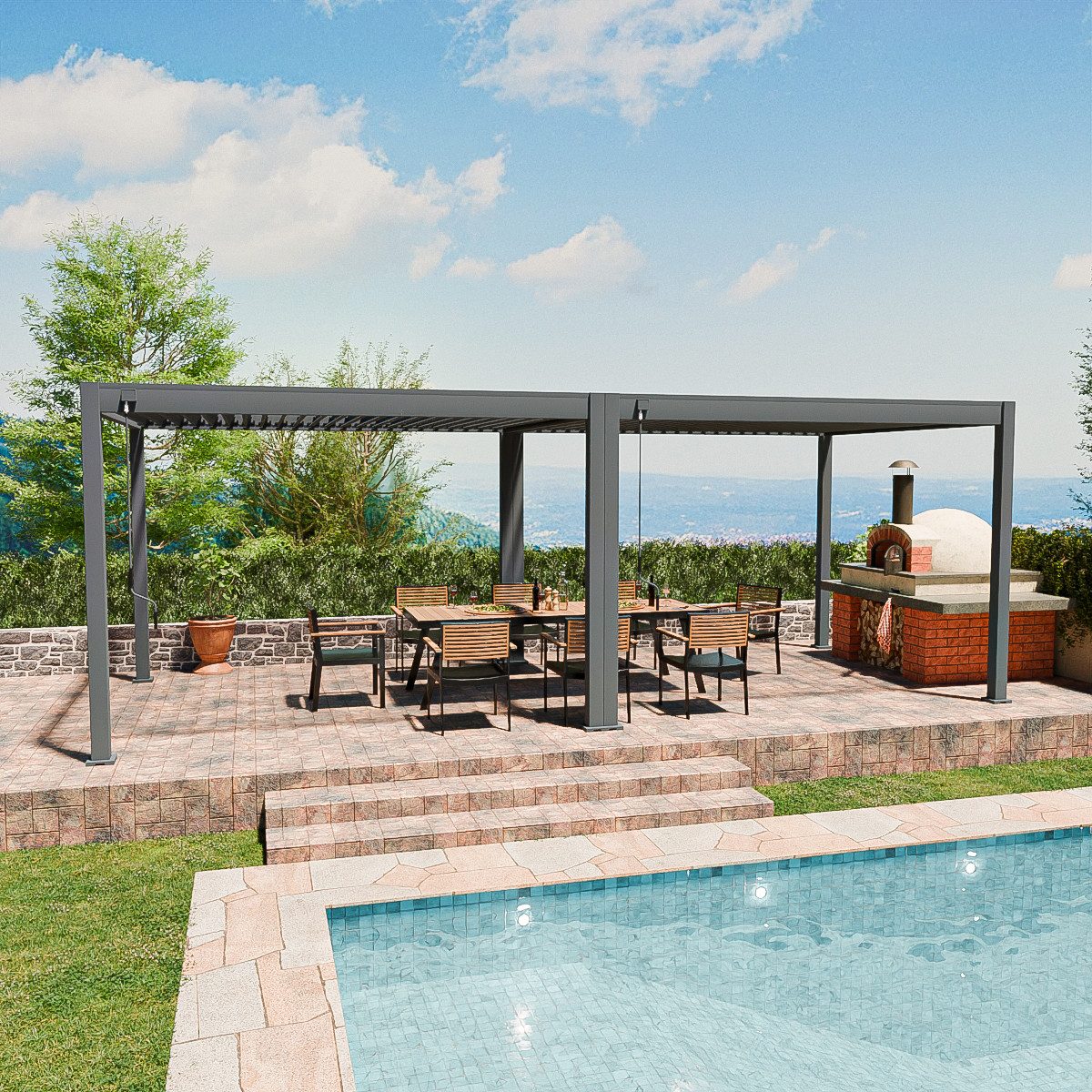 Weide Pergola Classic Pergola Aluminium freistehend 3 x 7,2 M anthrazit, BxTxH: 300x720x255 cm, (Hochwertigste Aluminium-Konstruktion & verzinkte Stahl-Lamellen, Komplettset inkl. detaillierter Aufbauanleitung)