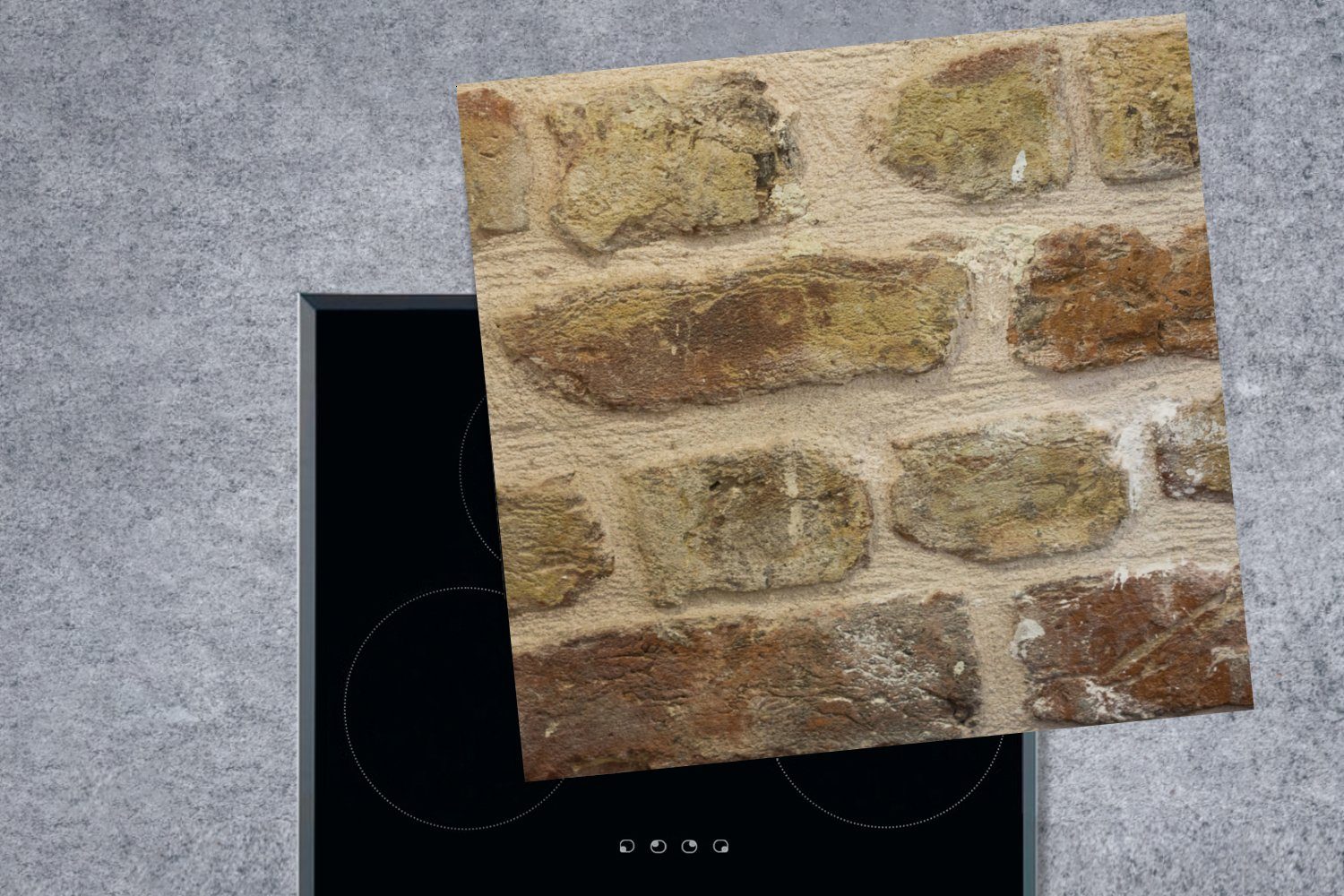 Backsteinmauer, MuchoWow für Antike tlg), Arbeitsplatte 78x78 Herdblende-/Abdeckplatte cm, Ceranfeldabdeckung, küche Vinyl, (1