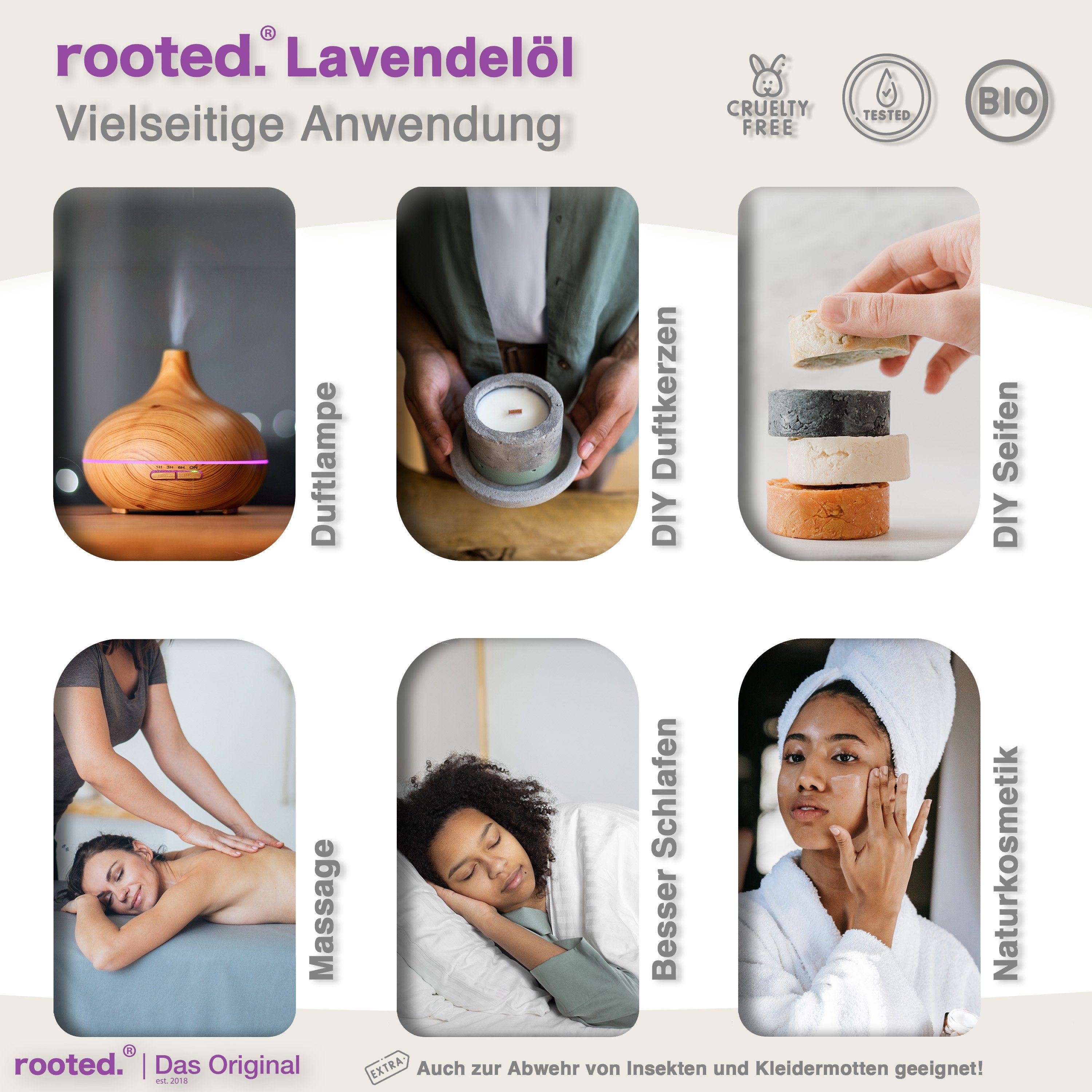 Körperöl Lavendelöl, 10ml rooted. ätherisches Lavandula angustifolia rooted.®,