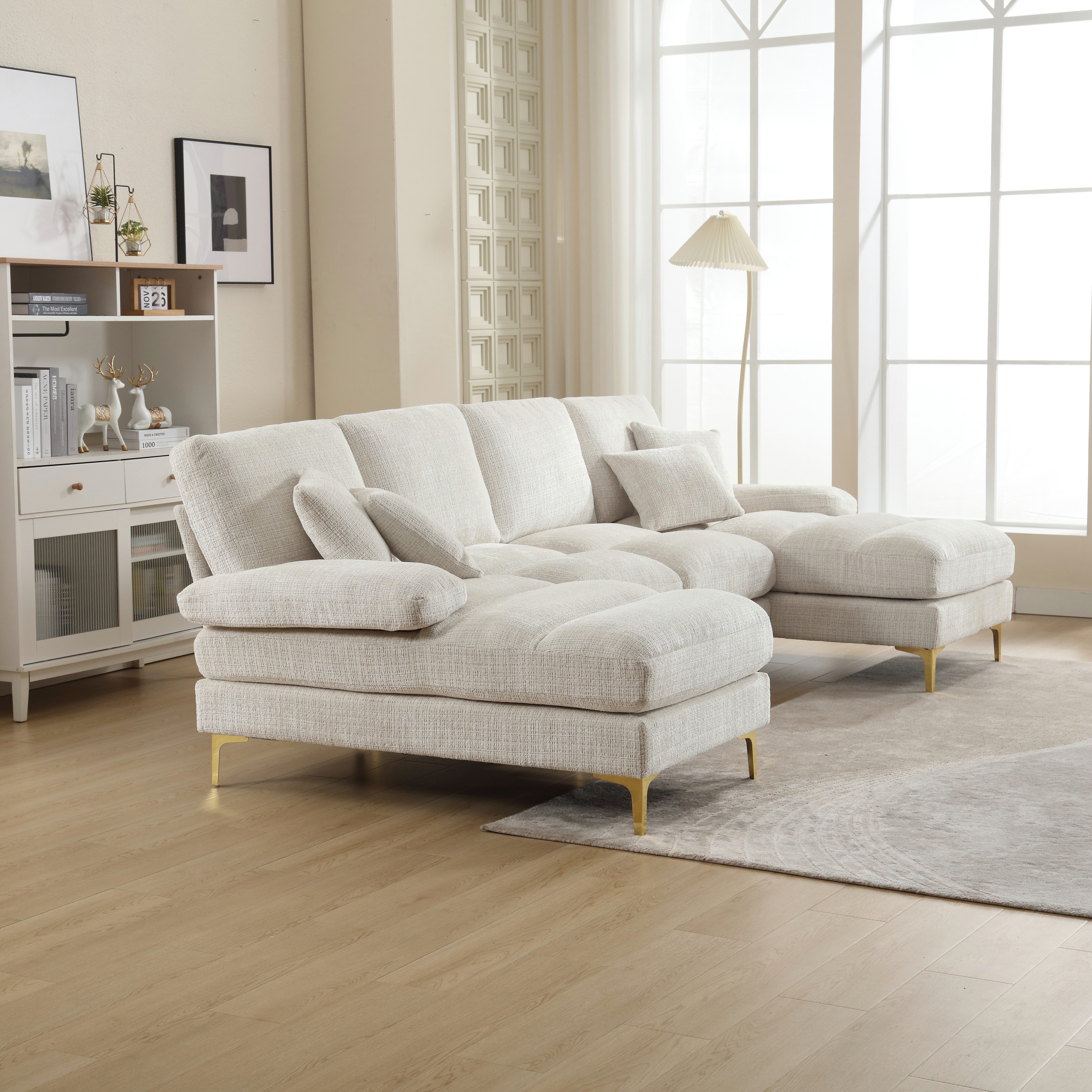 TavilaEcon Wohnlandschaft Bequemes U-förmiges Sofa mit ergonomischem Design, 1 Teile, mit goldenen Metallfüßen und vielseitigen Liegepositionen