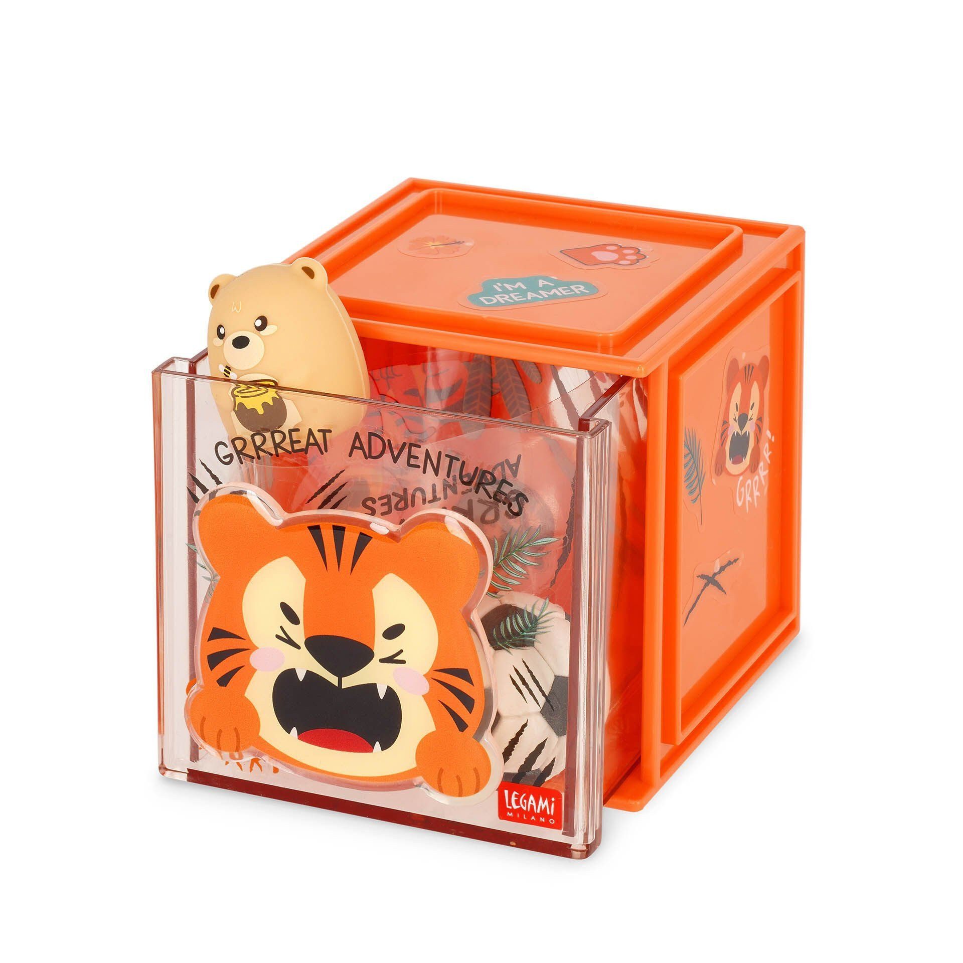 Legami Aufbewahrungsbox LEGAMI Erweiterbare Schreibtischbox - Cutie Cube - TIGER
