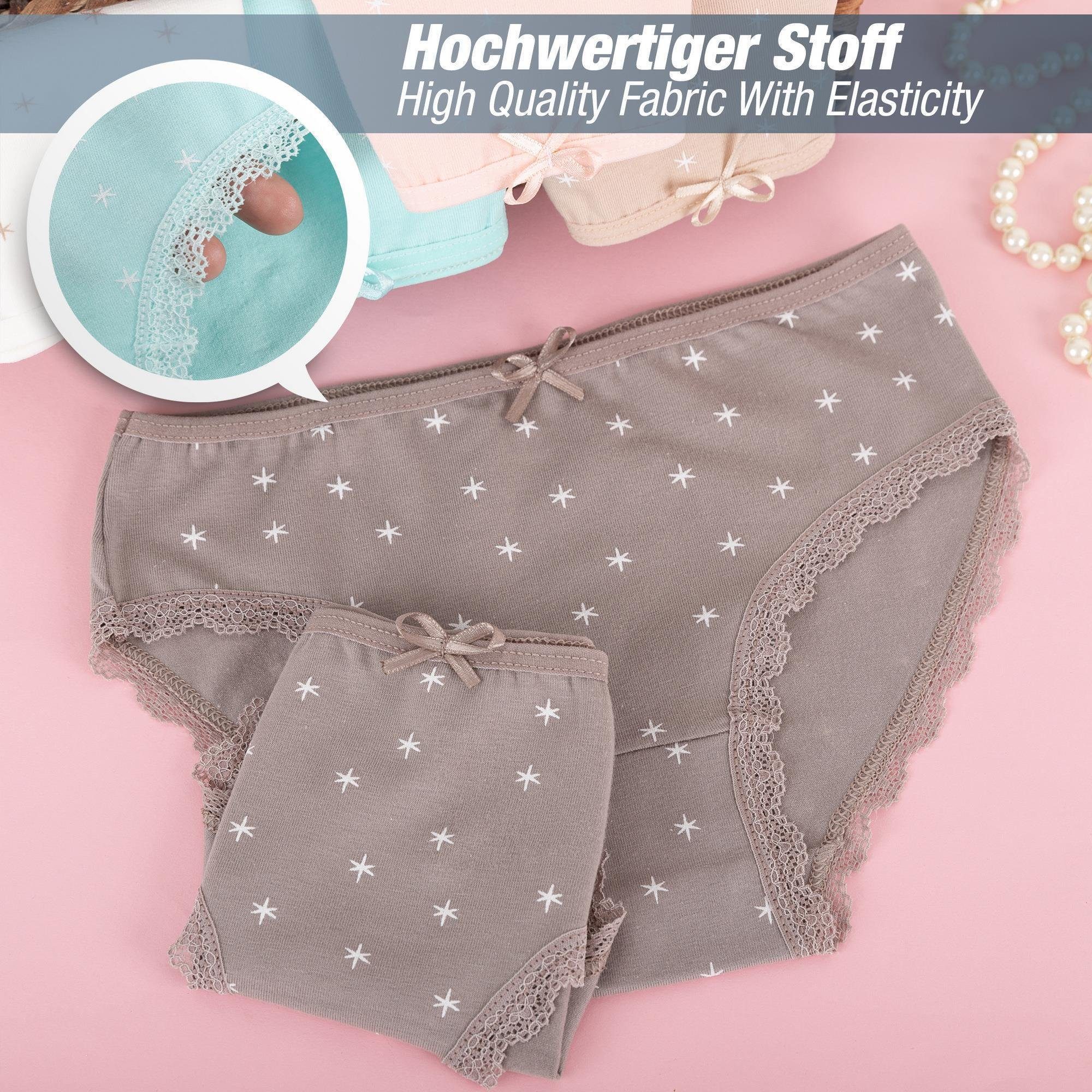 LOREZA Slip 10er Set Mädchen Slips - Sterne - Bunt (Spar-Packung, 10-St)