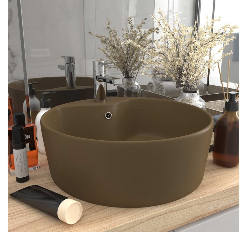 Thumbnail - vidaXL Waschbecken Waschbecken Badezimmer Aufsatzwaschbecken mit Überlauf Matt Creme 36x1