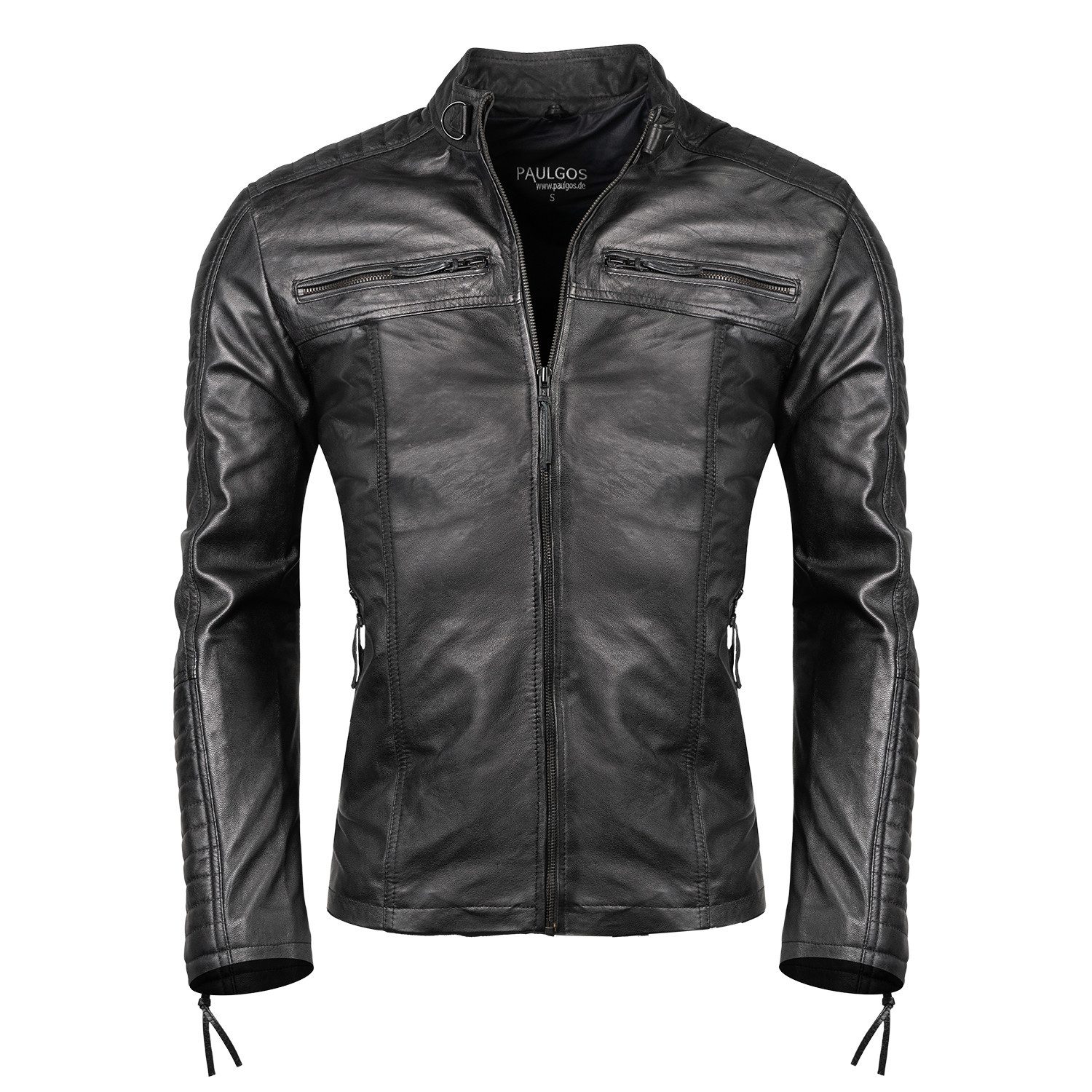 PAULGOS Lederjacke Herren Jacke Übergangsjacke Biker Look 100% Echtleder D1