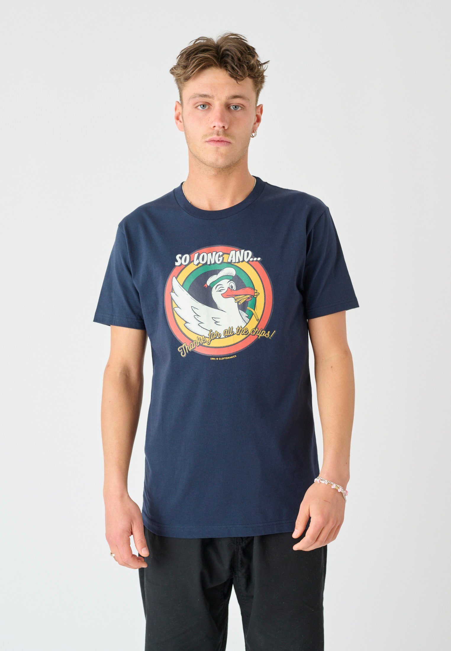 Cleptomanicx T-Shirt großem So mit blau Frontprint Long