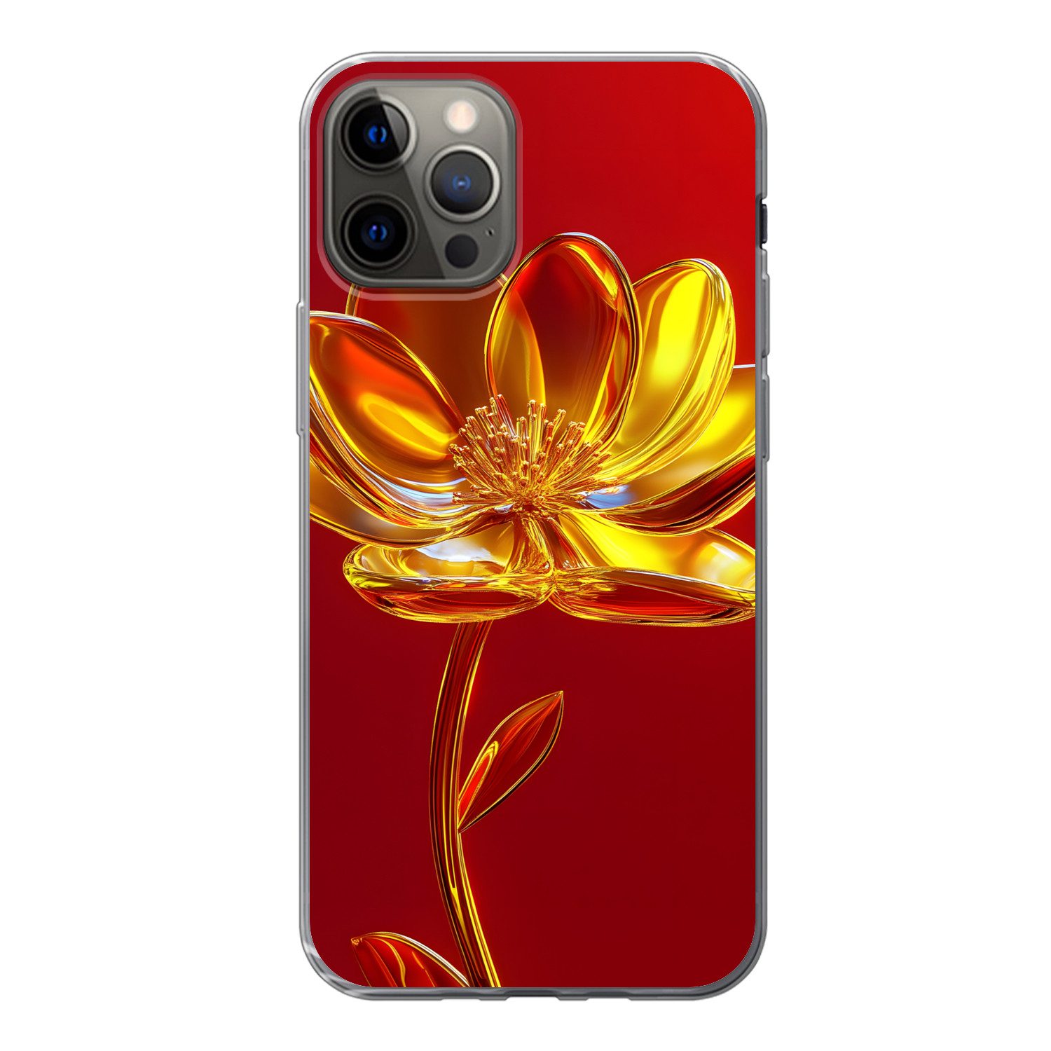 MuchoWow Handyhülle für Apple iPhone 12 Pro Blume - Gold - Gläser, Smartphone-Bumper, Print, Handy Schutzhülle Dünn