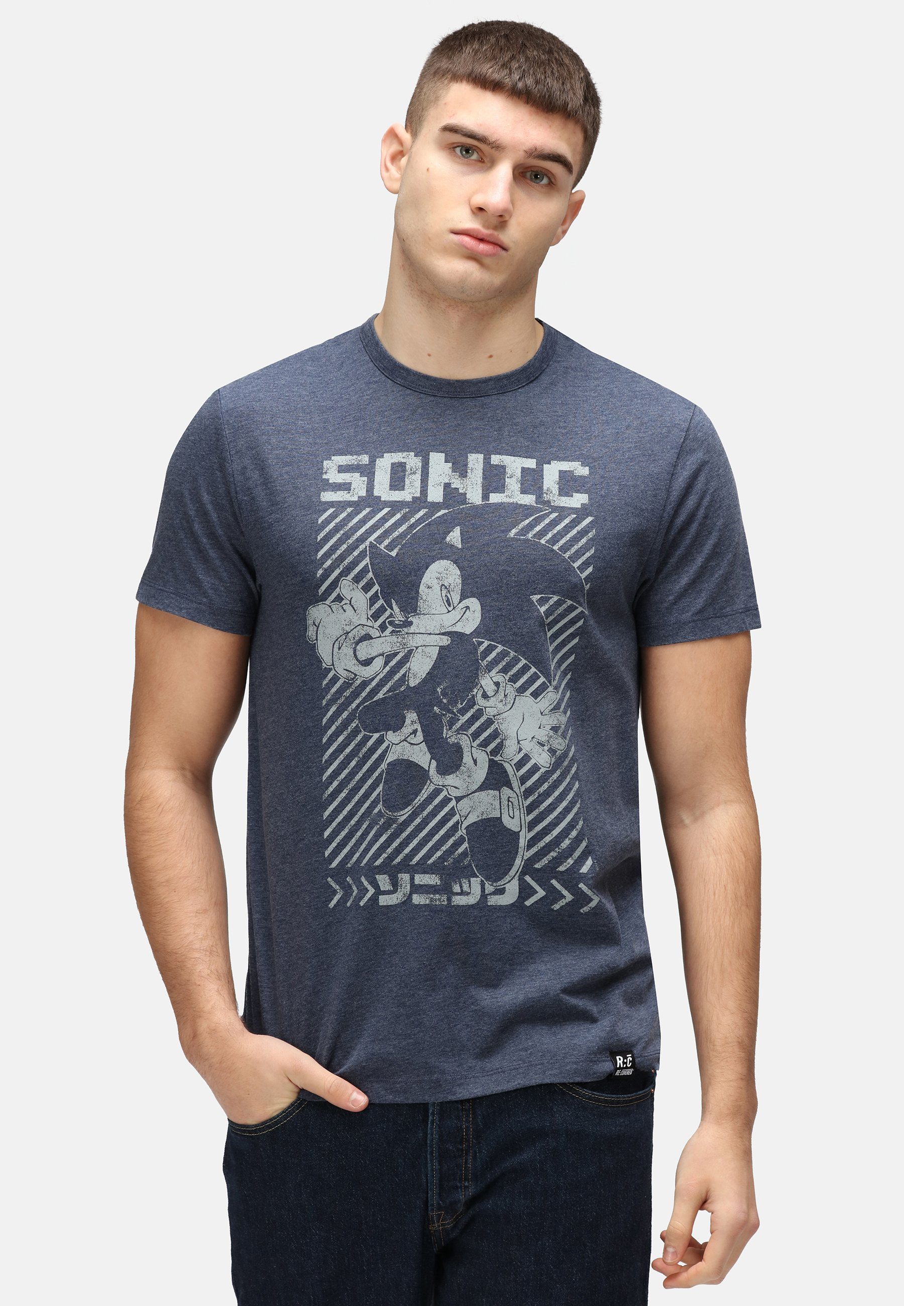 Blue Japan Recovered T-Shirt Mono Bio-Baumwolle Sonic Hedgehog zertifizierte The GOTS