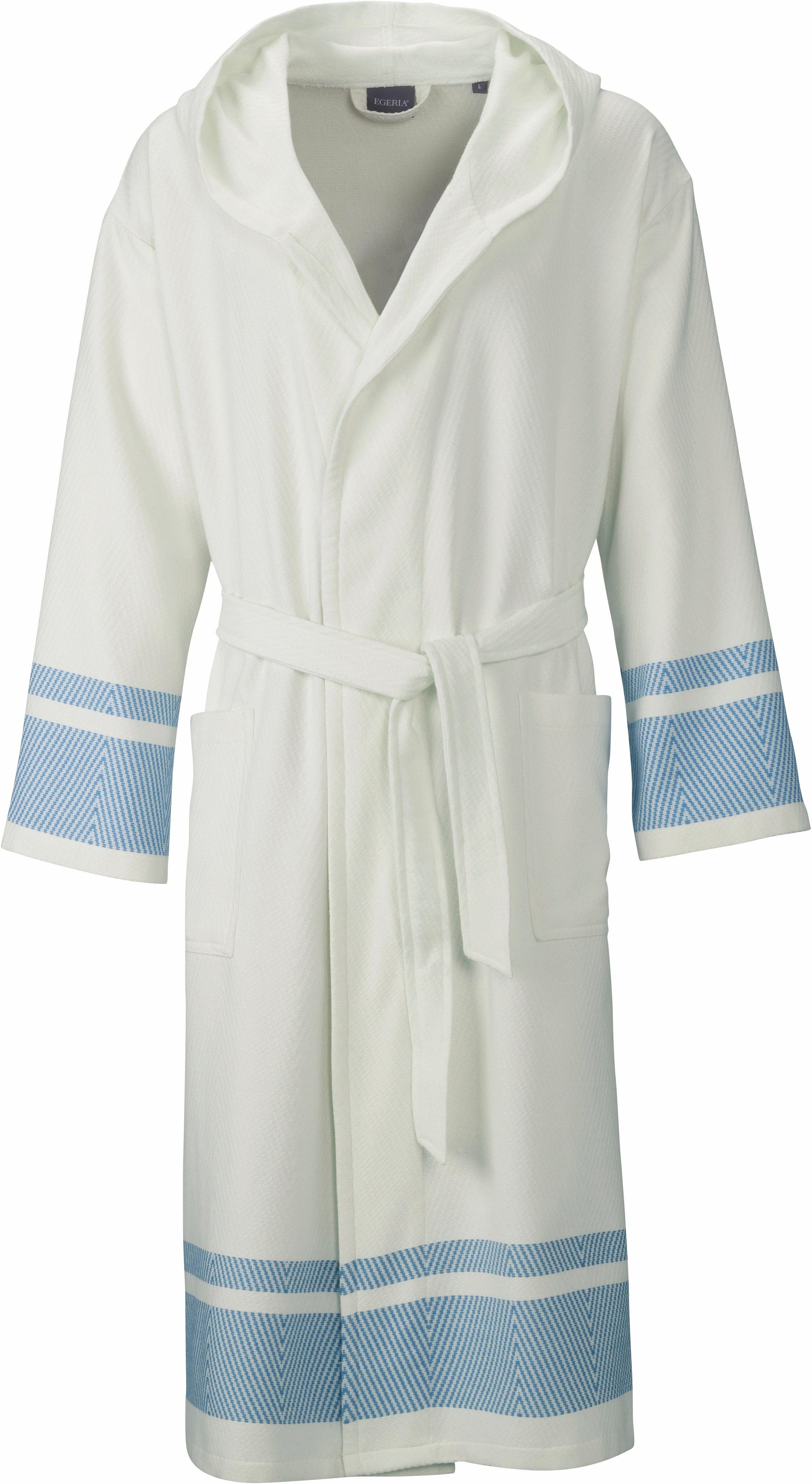 Egeria Unisex-Bademantel Lynn, ideal für Sauna & Spa, Hotelbademantel, Morgenmantel, Langform, Leichtfrottee, Kapuze, Gürtel, mit Kapuze, extraleichte Qualität