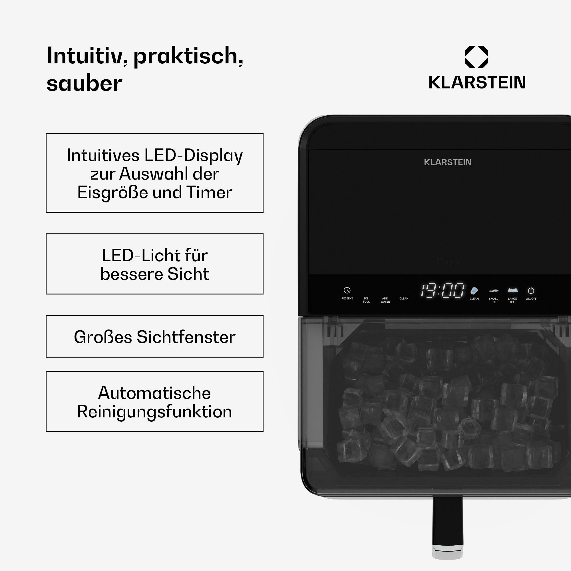 Klarstein Eiswürfelmaschine Ice Lux Eiswürfelbereiter, Edelstahl für Zuhause 23kg/Tag LED Display Touch 1,9 L Ice Maker – Bild 5 von 5