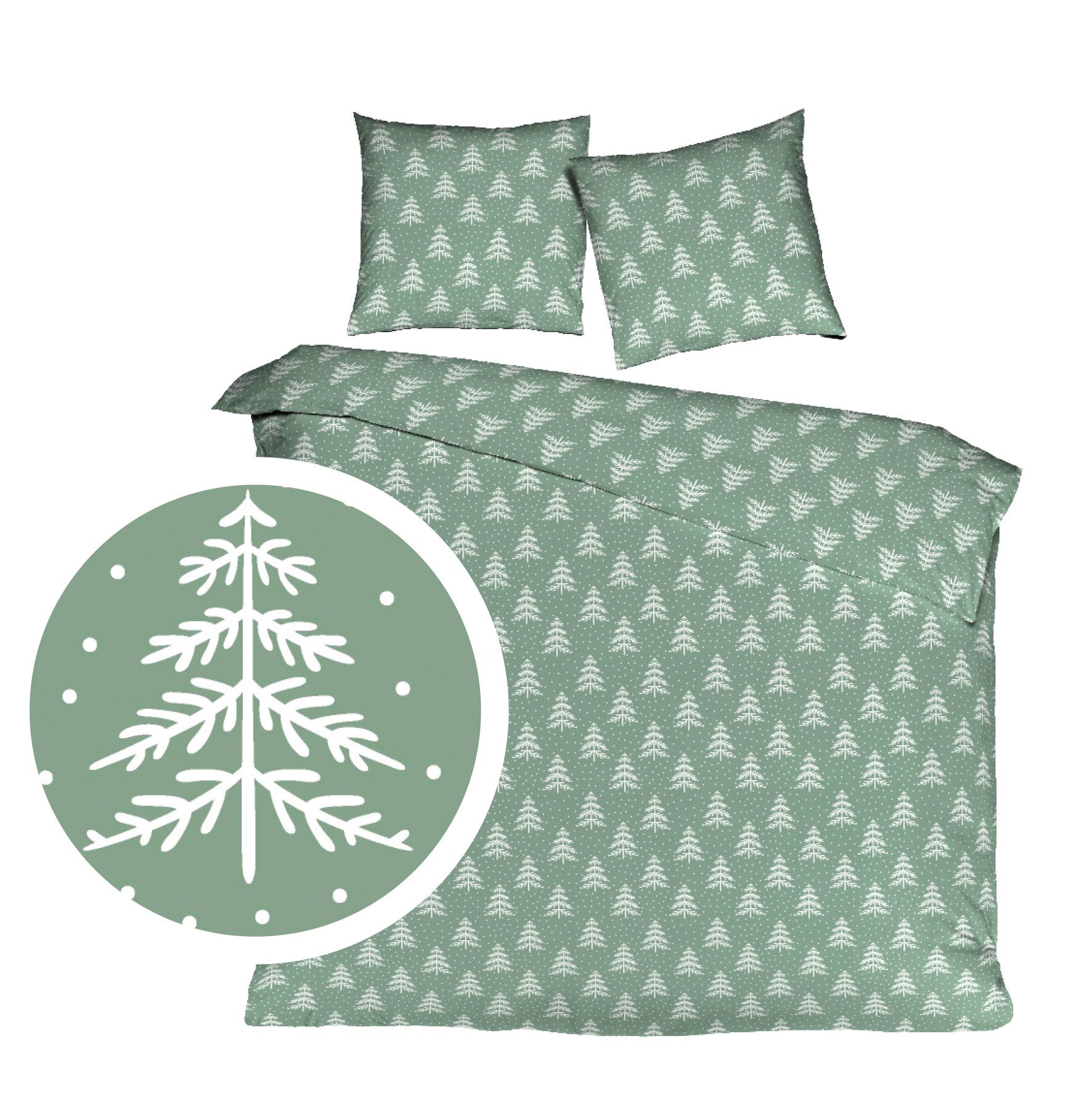mistral home Bettwäsche 135x200cm Tannenbaum Schneeflocke Mint Grün, Flanel günstig online kaufen