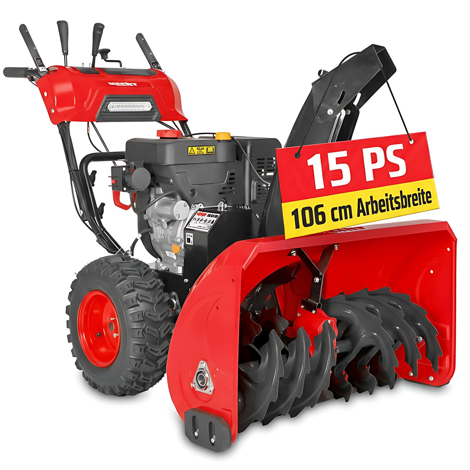 Hecht Benzin-Schneefräse 15 PS mit Elektrostart LED-Scheinwerfer und Griffheizung 2-stufig, 106,00 cm Arbeitsbreite, 51 cm Arbeitshöhe - 420 cm³ - 15 m Wurfweite