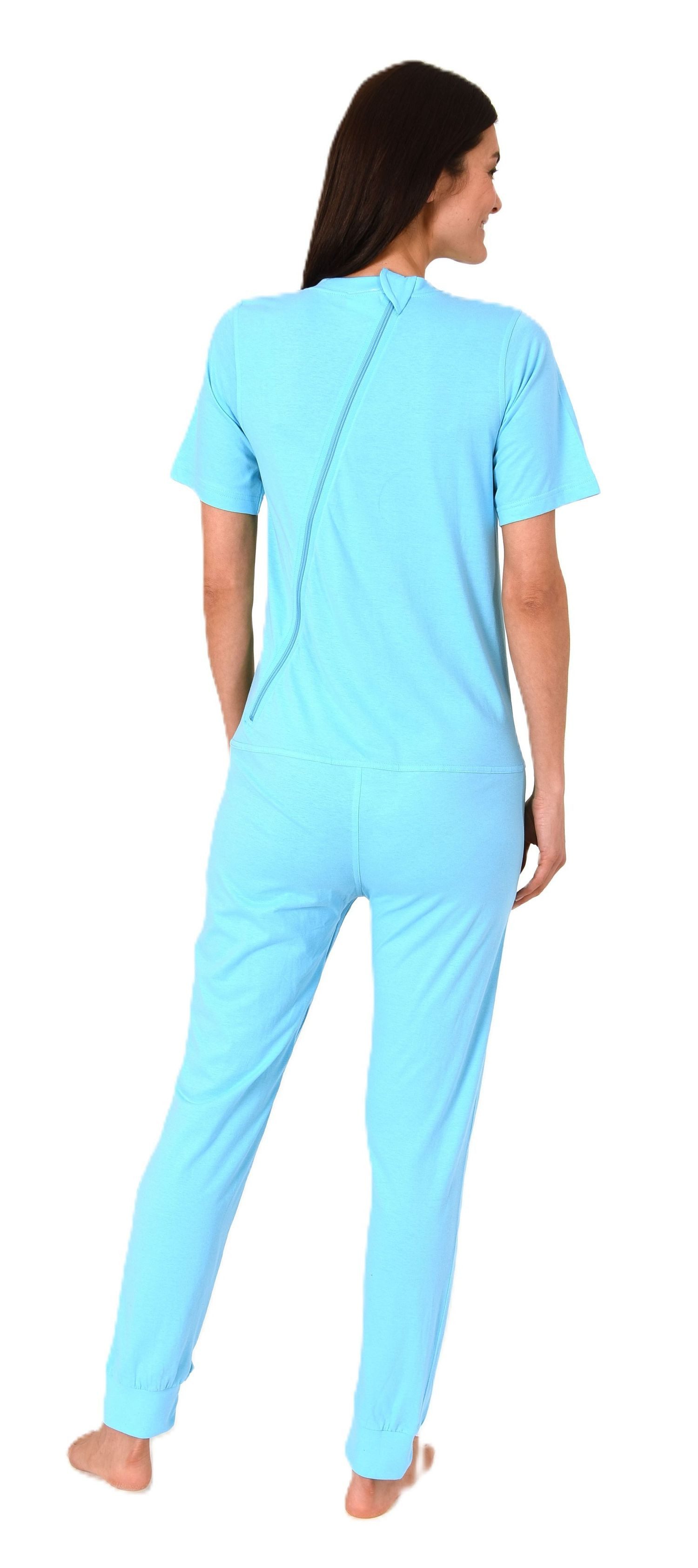 Normann Pyjama Damen kurzarm Pflegeoverall mit langen Bein und 2 Reissverschlüssen – Bild 3 von 5