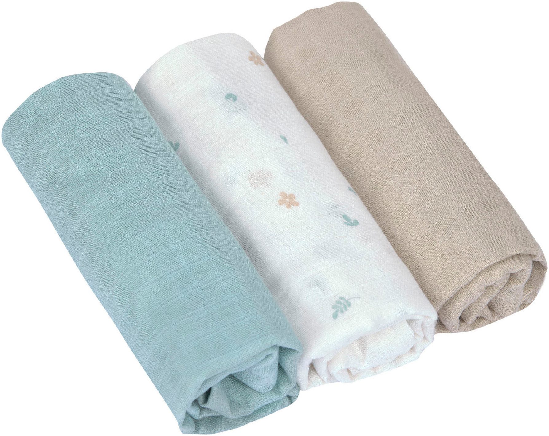 LÄSSIG Stoffwindeln Swaddle & Burp Blanket, L, Floral (Set, 3-St)