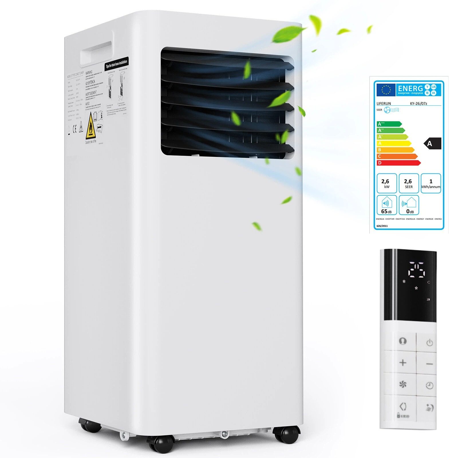 TLGREEN Klimagerät 9000 BTU Mobiler Klimagerät 2,6kW, 4-in-1 Tragbare Klimaanlage, 24h-Timer, Für Räume bis 25 m², Fenster-Installationsset inklusive