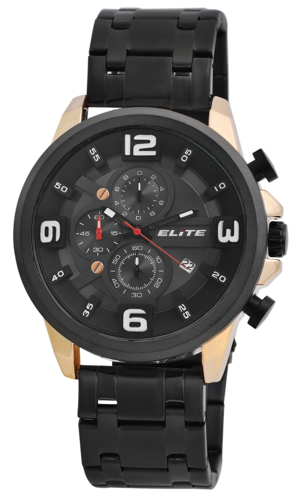 Elite Quarzuhr EL0008 mit Metallband, 3ATM, Chronograph, Herrenuhr Edelstahl