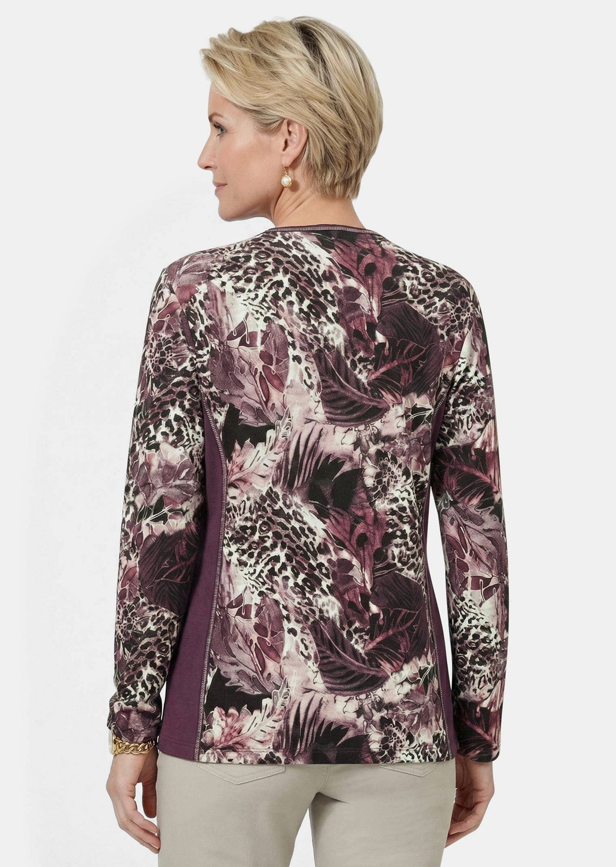GOLDNER Outdoorjacke Jerseyjacke mit Reißverschluss Taillierte Shirtjacke mit Blumen und Leopardenmuster