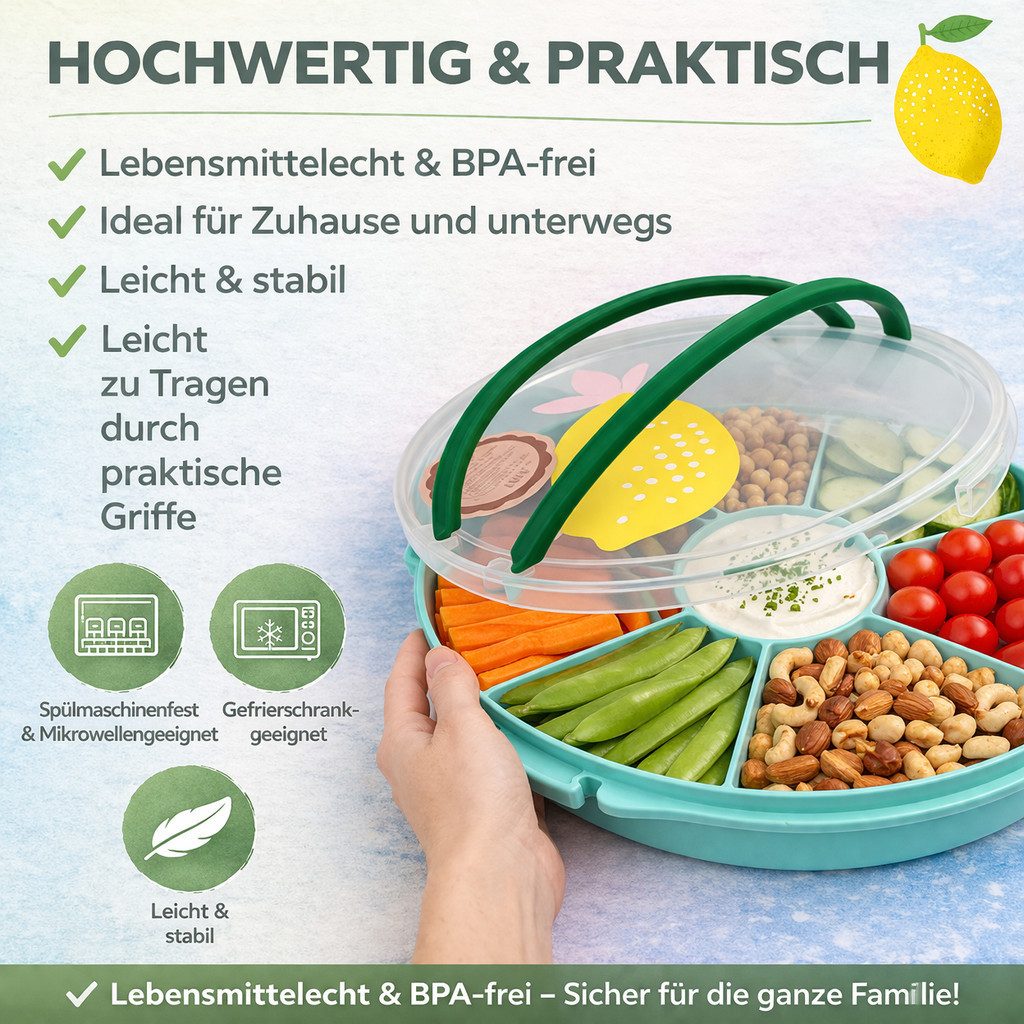 rice Lunchbox Rice Serviertablett mit Deckel - Türkis Zitrone, Kunststoff, (1-tlg)