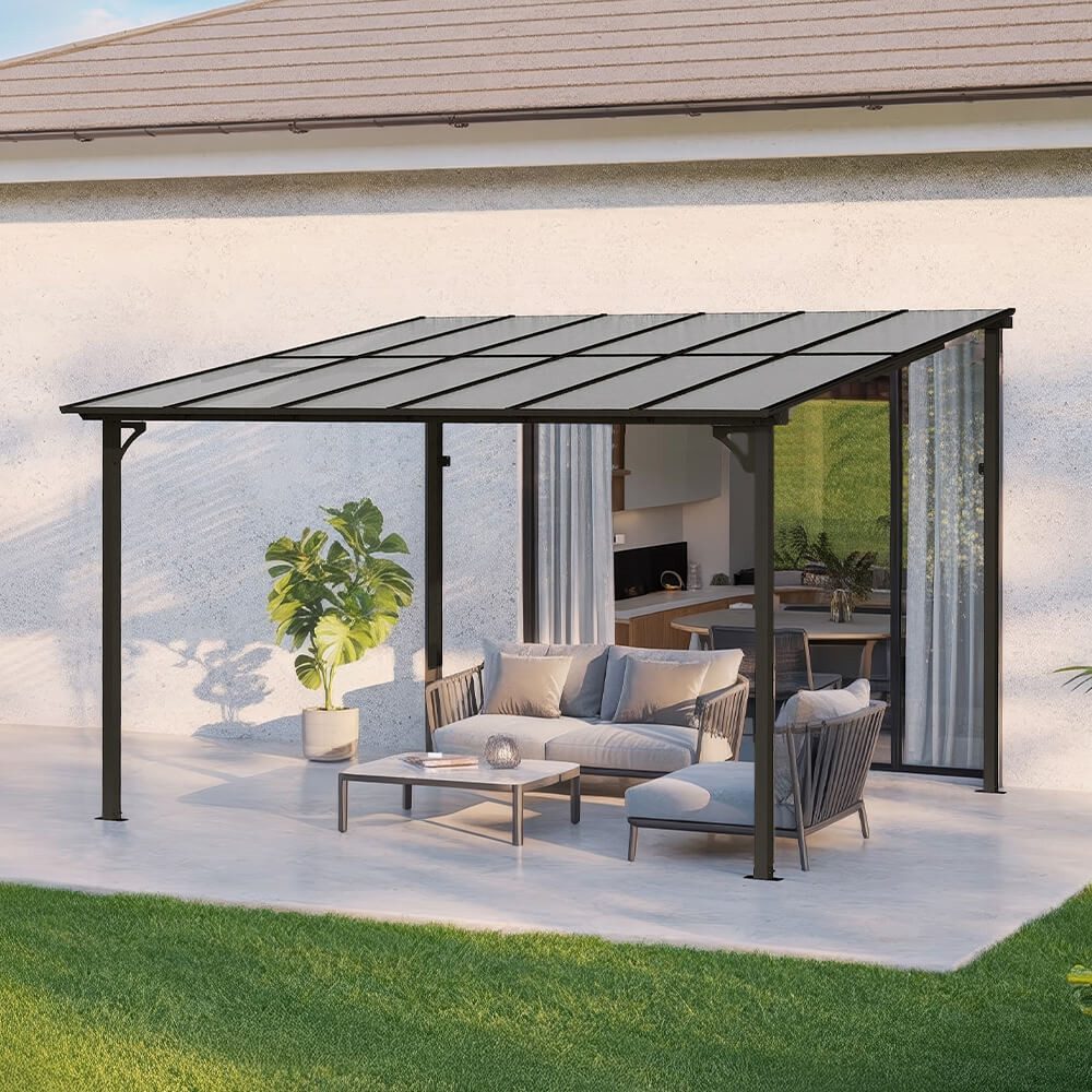 HOME DELUXE Terrassendach aus Aluminium ECO - Größenauswahl, BxT: 360x300 cm, Bedachung Hohlkammerstegplatten, Aluminiumgestell, einfache Montage, Terrassendach