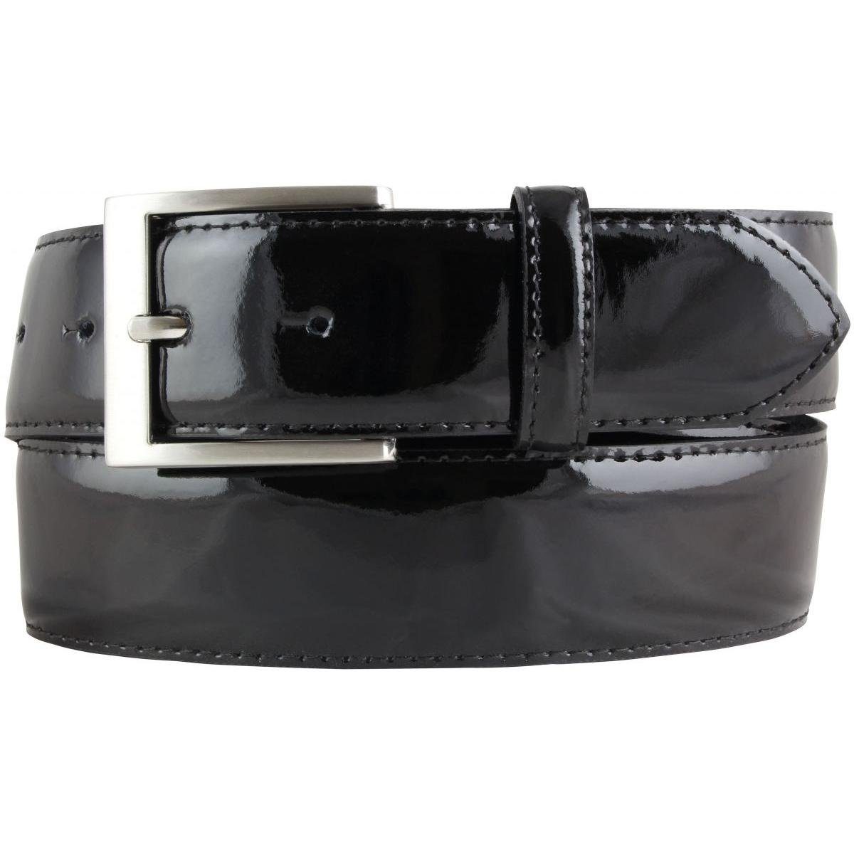 Ledergürtel Lack-Gürtel mit Edelstahl-Gürtelschnalle 4 cm - Glänzender Leder-Gürte