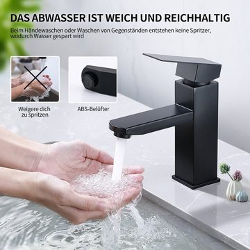 aihom Waschtischarmatur Wasserhahn Bad Schwarz Waschtischarmatur Armatur Waschbecken Eckig Badezimmer Mischbatterie Waschbecken Edelstahl Einhebelmischer