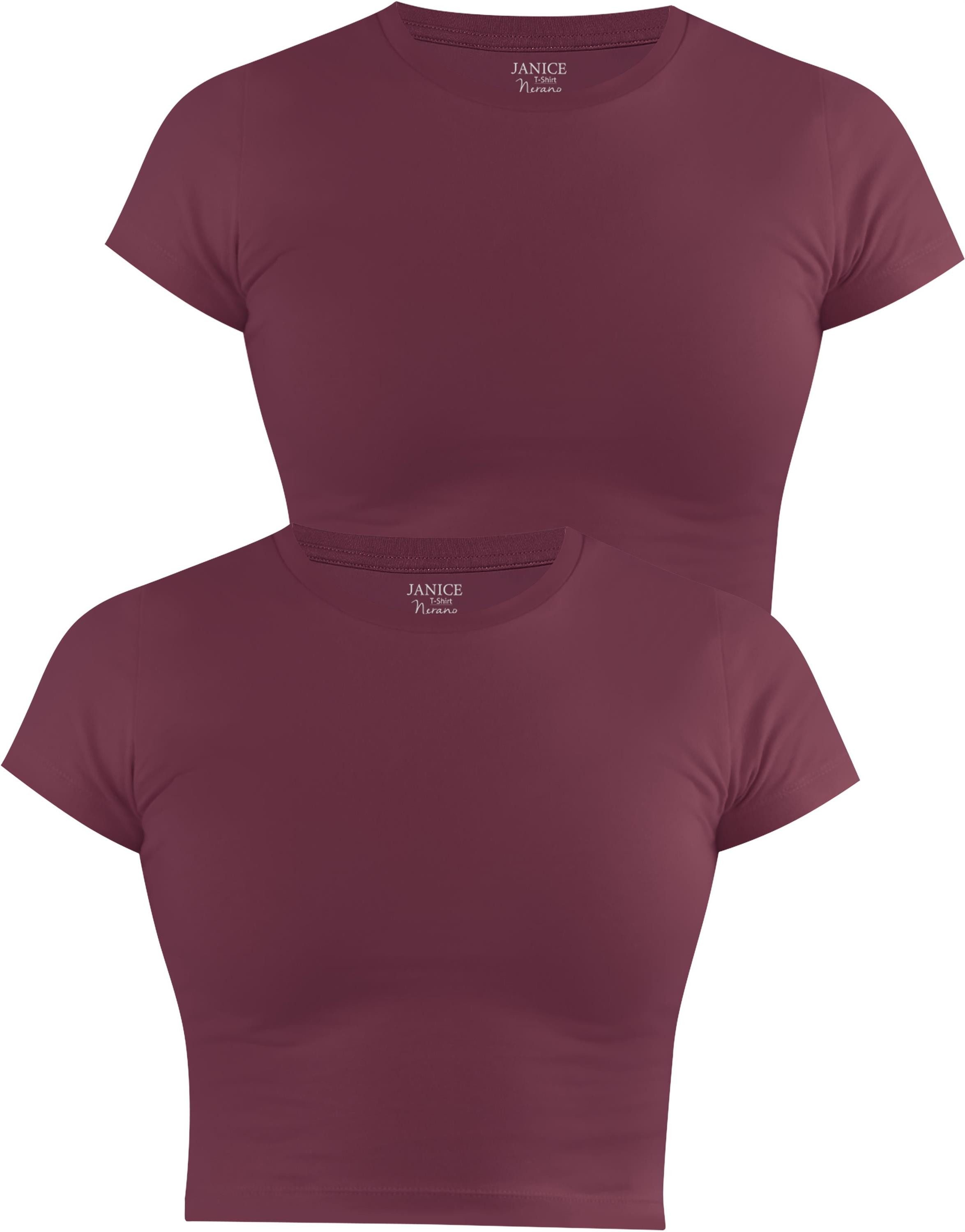 Janice Kurzarmshirt 2 x Damen crop T-Shirt hochgeschlossen Nerano Kurzes Shirt aus Baumwolle