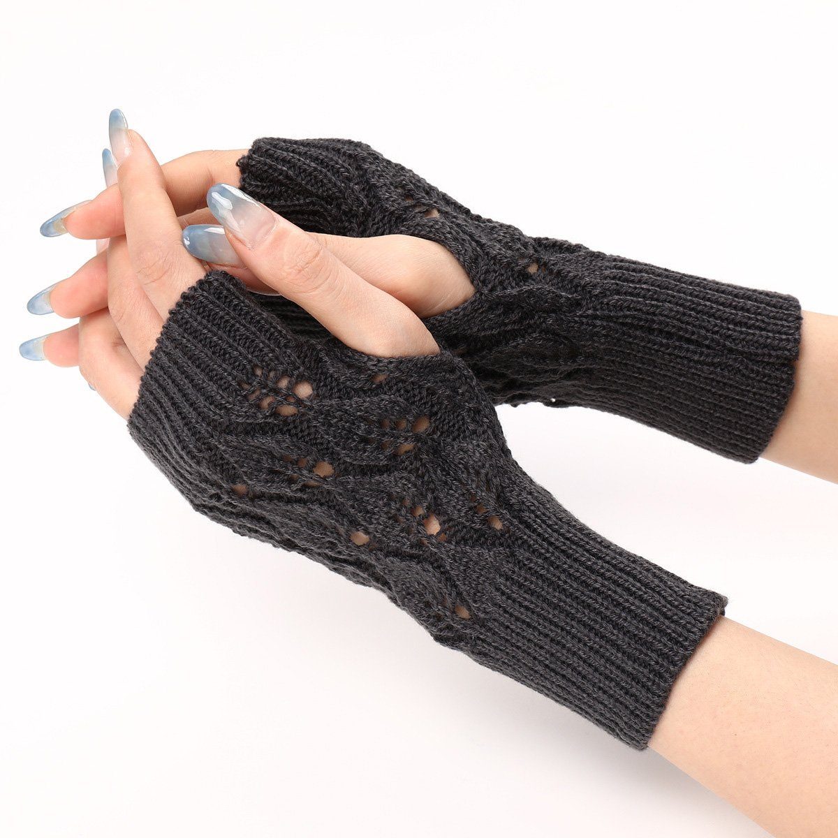Jormftte Strickhandschuhe Fingerlose Handschuhe Stricken,für Frauen Schwarz Männer Damen,Pulswärmer
