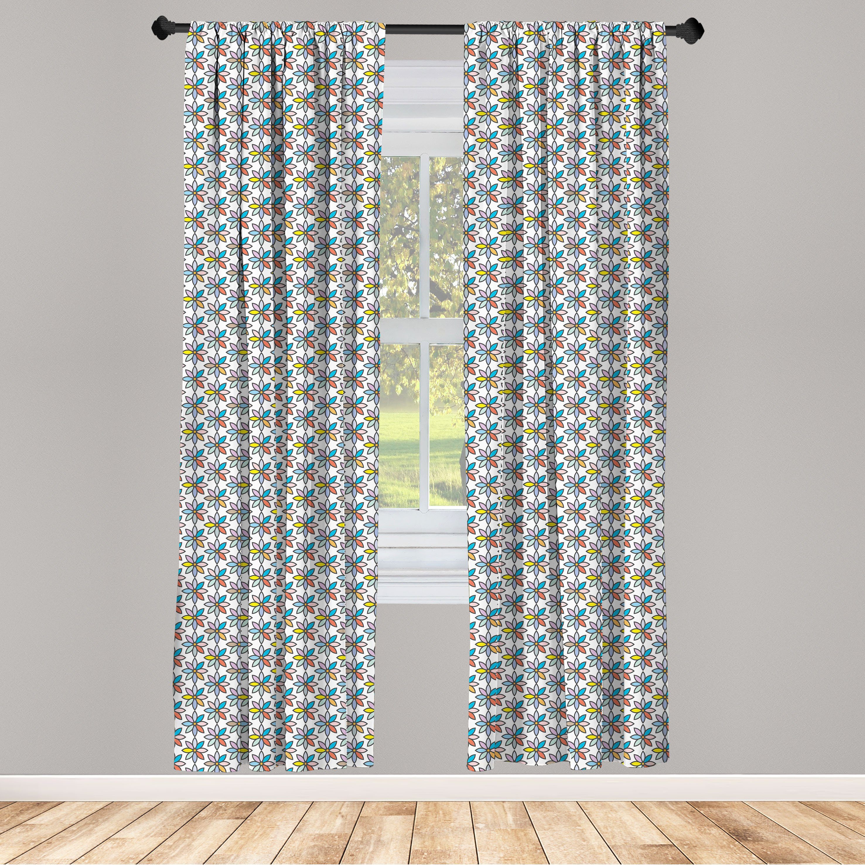 Gardine Vorhang für Wohnzimmer Schlafzimmer Dekor, Abakuhaus, Microfaser, Gedämpfte Farben Bunte Frühlings-Zeit