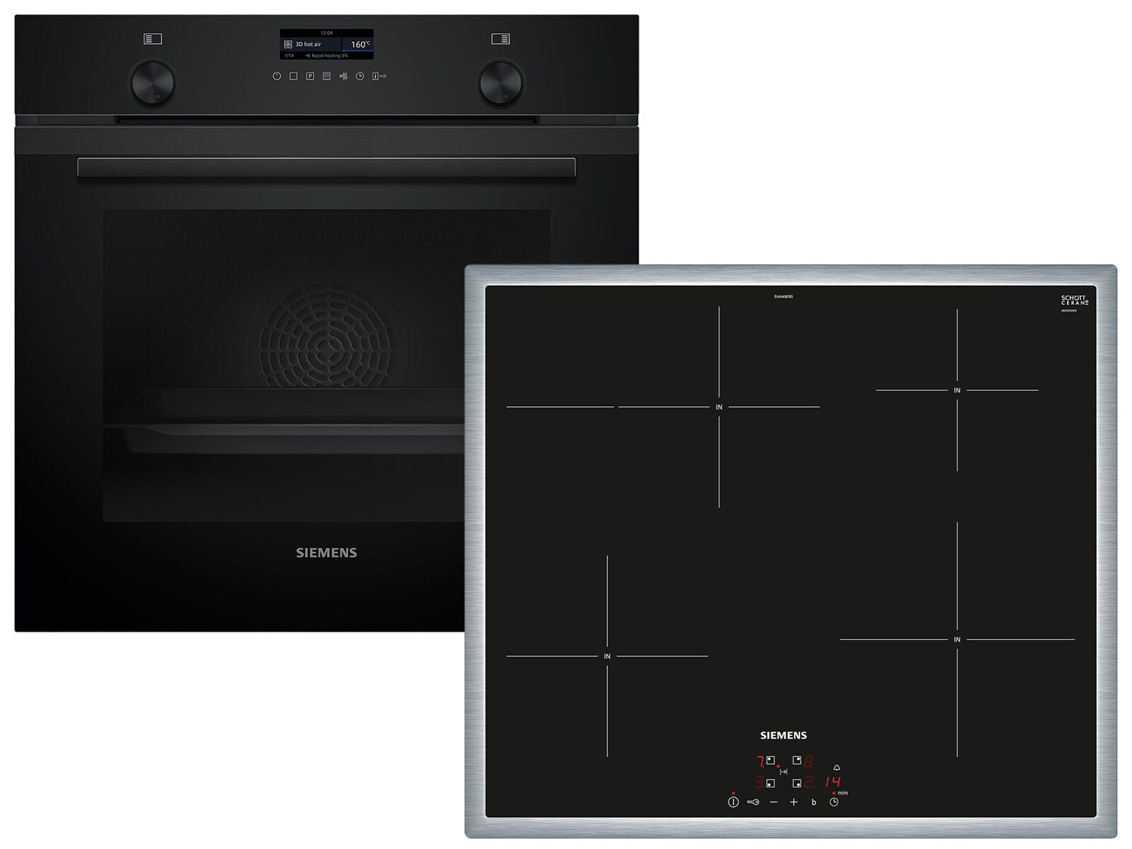 SIEMENS Backofen-Set, mit Teleskopauszug nachrüstbar, Pyrolyse-Selbstreinigung, Powerboost-Funktion, Timer, TouchControl-Bedienung