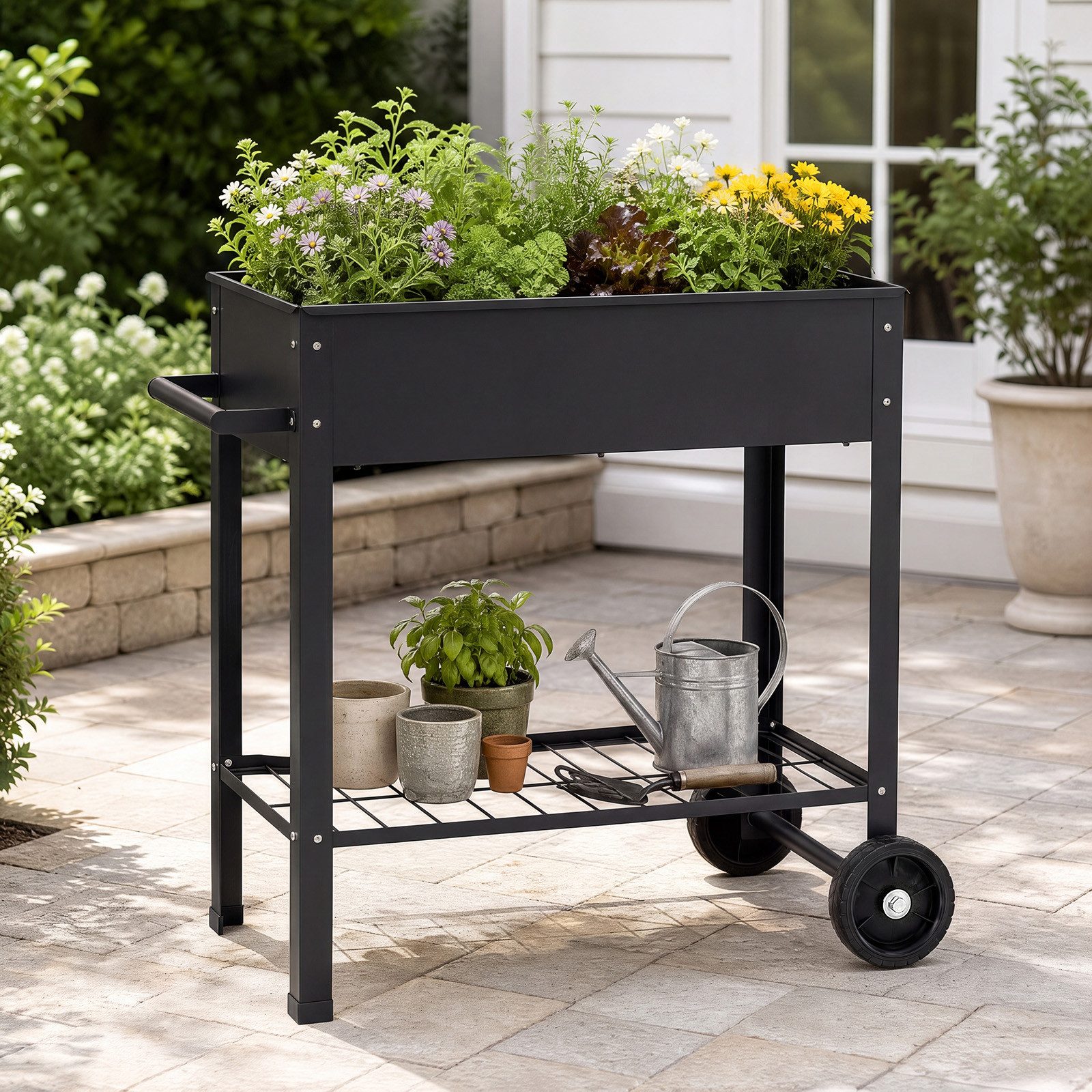 COSTWAY Hochbeet (1 St), Gartenbeet, mit Rollen, Ablage, Griff