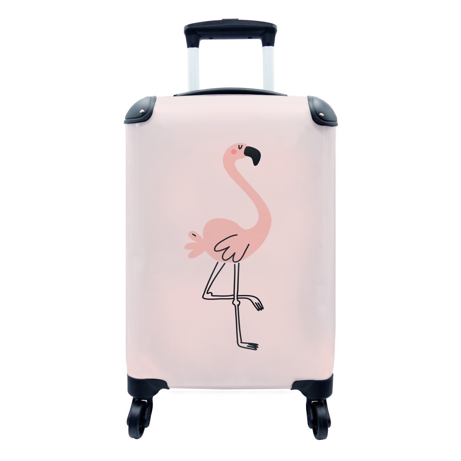 MuchoWow Handgepäckkoffer Flamingo - Rosa - Illustration - Handarbeit - Kinder - Mädchen, 4 Rollen, Reisetasche mit rollen, Handgepäck für Ferien, Trolley, Reisekoffer